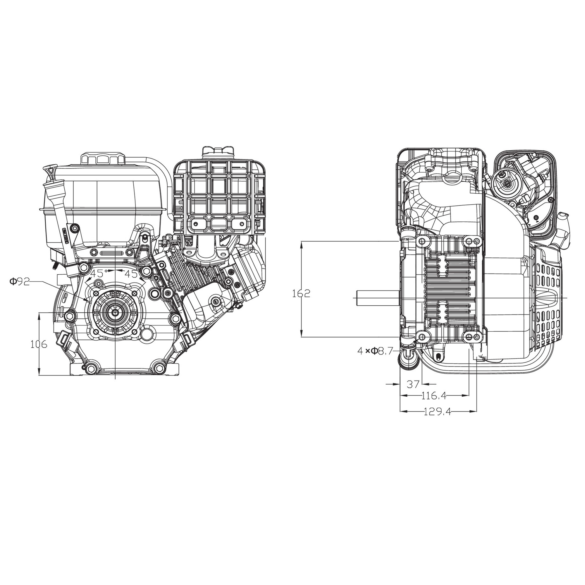 Motor Zongshen GB270 výkon 9,0 PS objem motoru 272 ccm