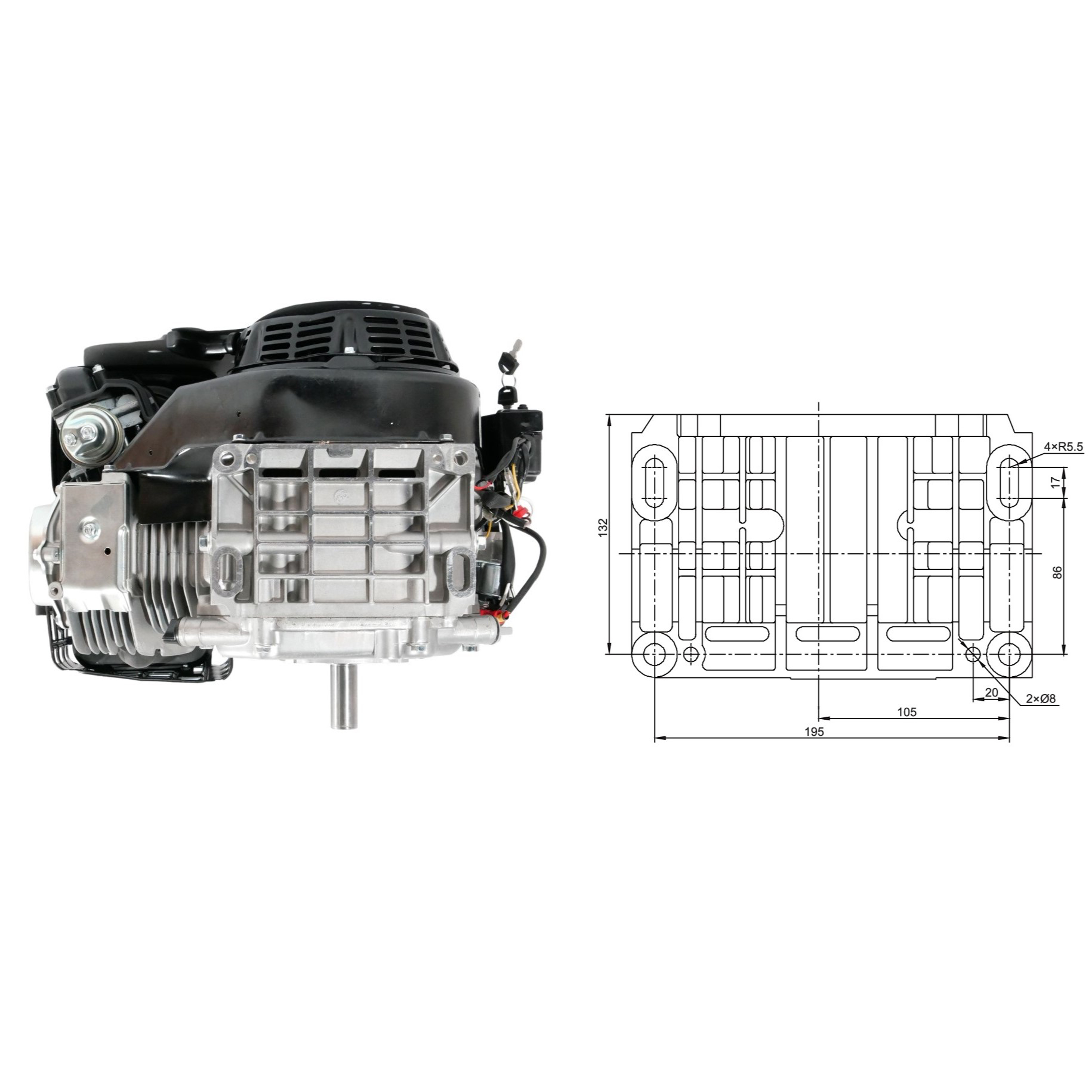 Motor Zongshen GB420 výkon 13,0 PS objem motoru 420 ccm horizontální hřídel + elektrický startér