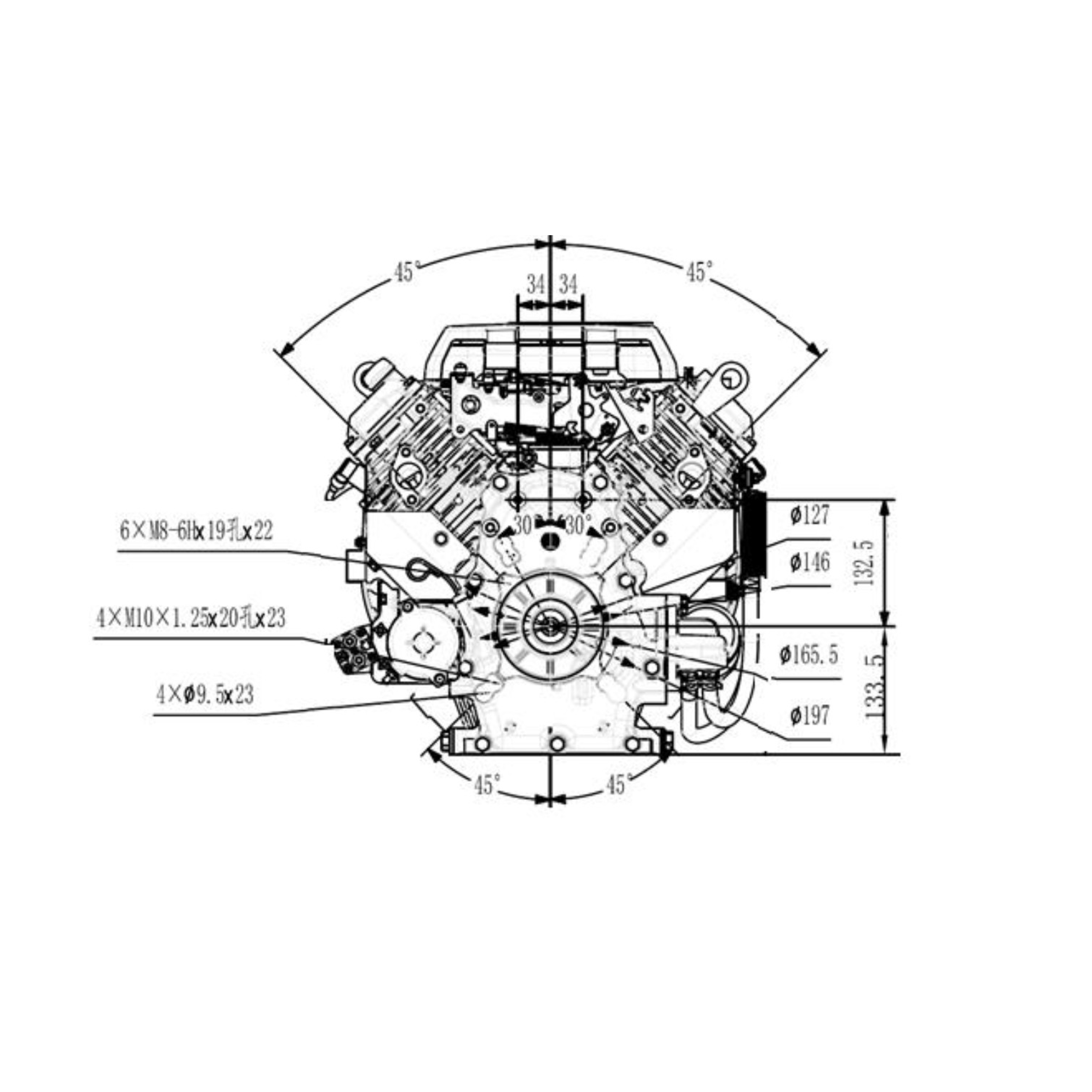 Motor Zongshen GB680 výkon 22,0 PS objem motoru 680 ccm horizontální hřídel