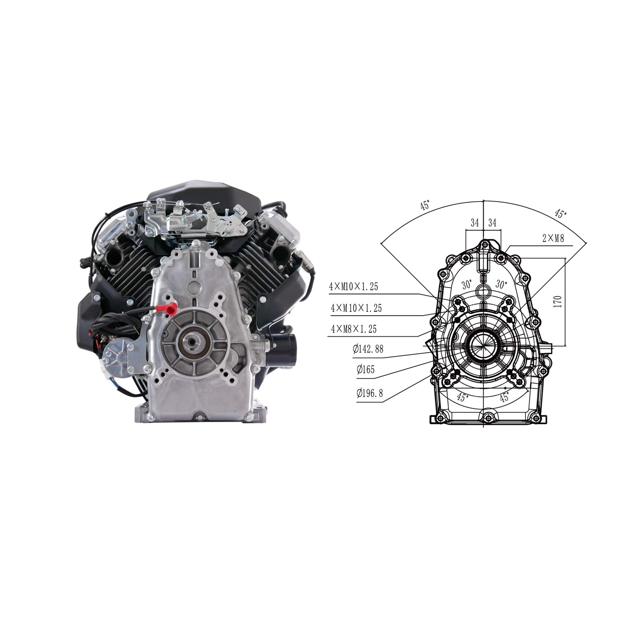 Motor Zongshen GB1000 Twin výkon 32,5 PS objem motoru 999 ccm horizontální hřídel 28,575 mm x 80 mm