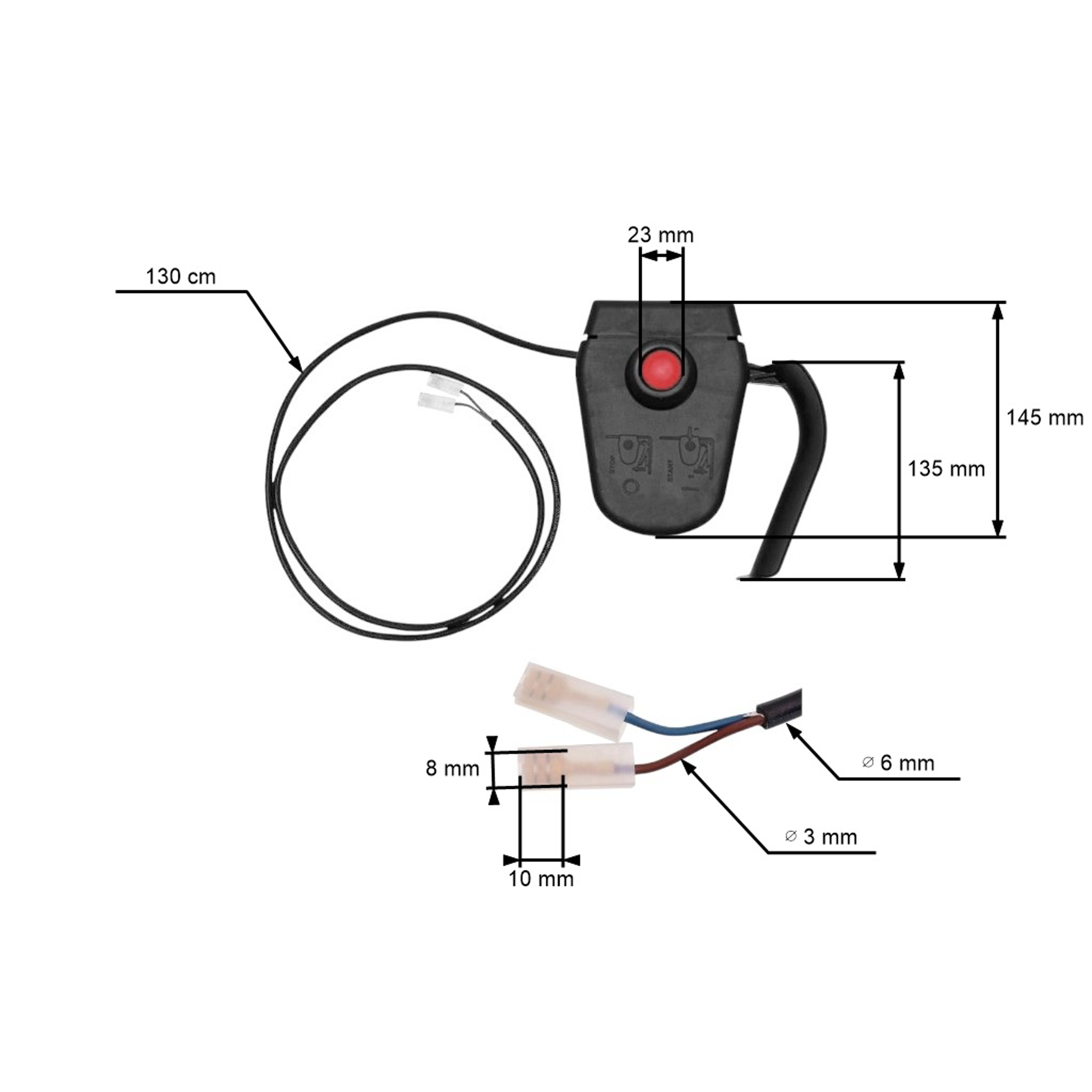Univerzální vypínač elektrických sekaček a vertikutátorů (kabel 130cm)