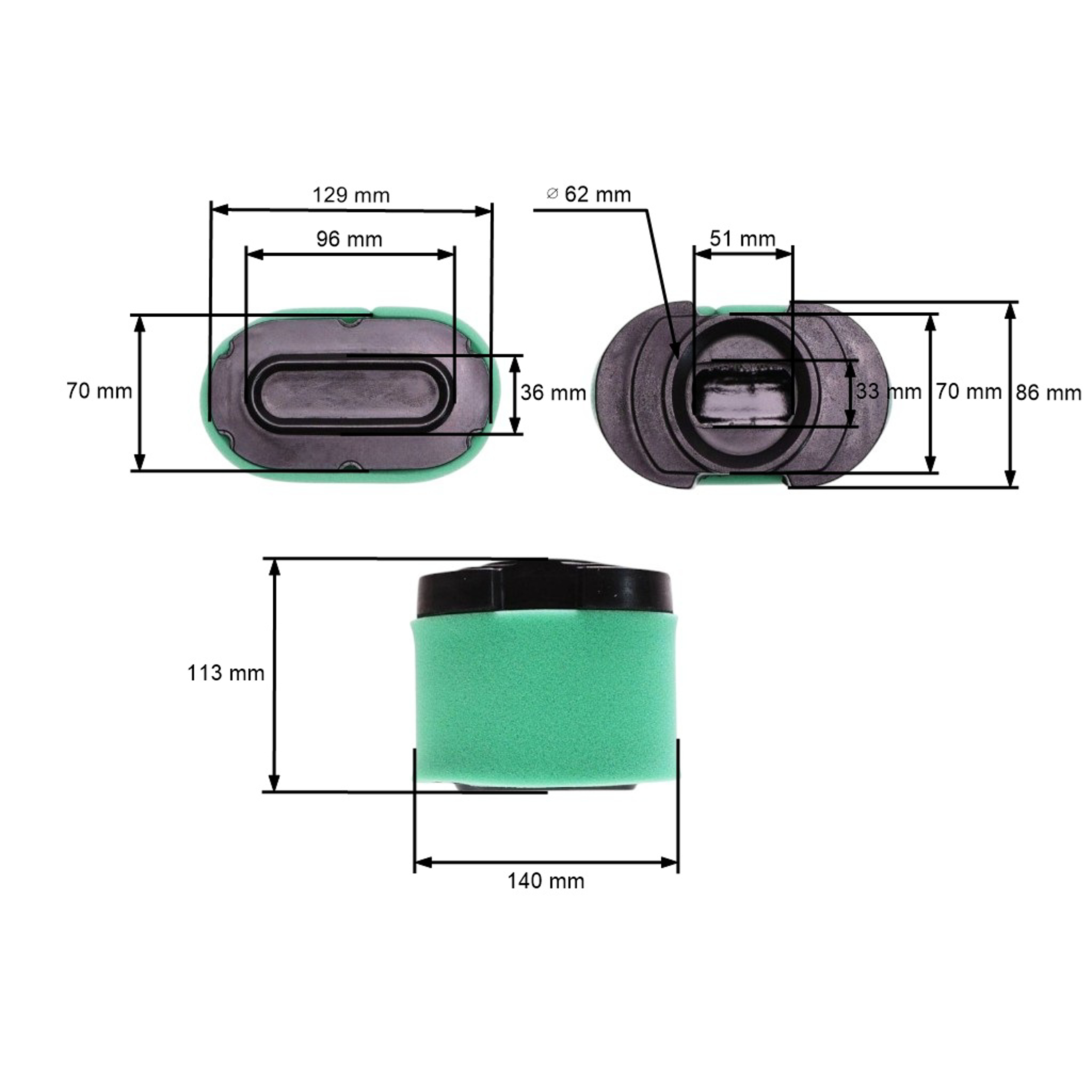 Vzduchový filtr 129 mm x 113 mm x 70 mm pro motory Briggs & Stratton Intek V-Twin výkon 16,0 PS - 27,0 PS (OEM 792105 276890 4233)