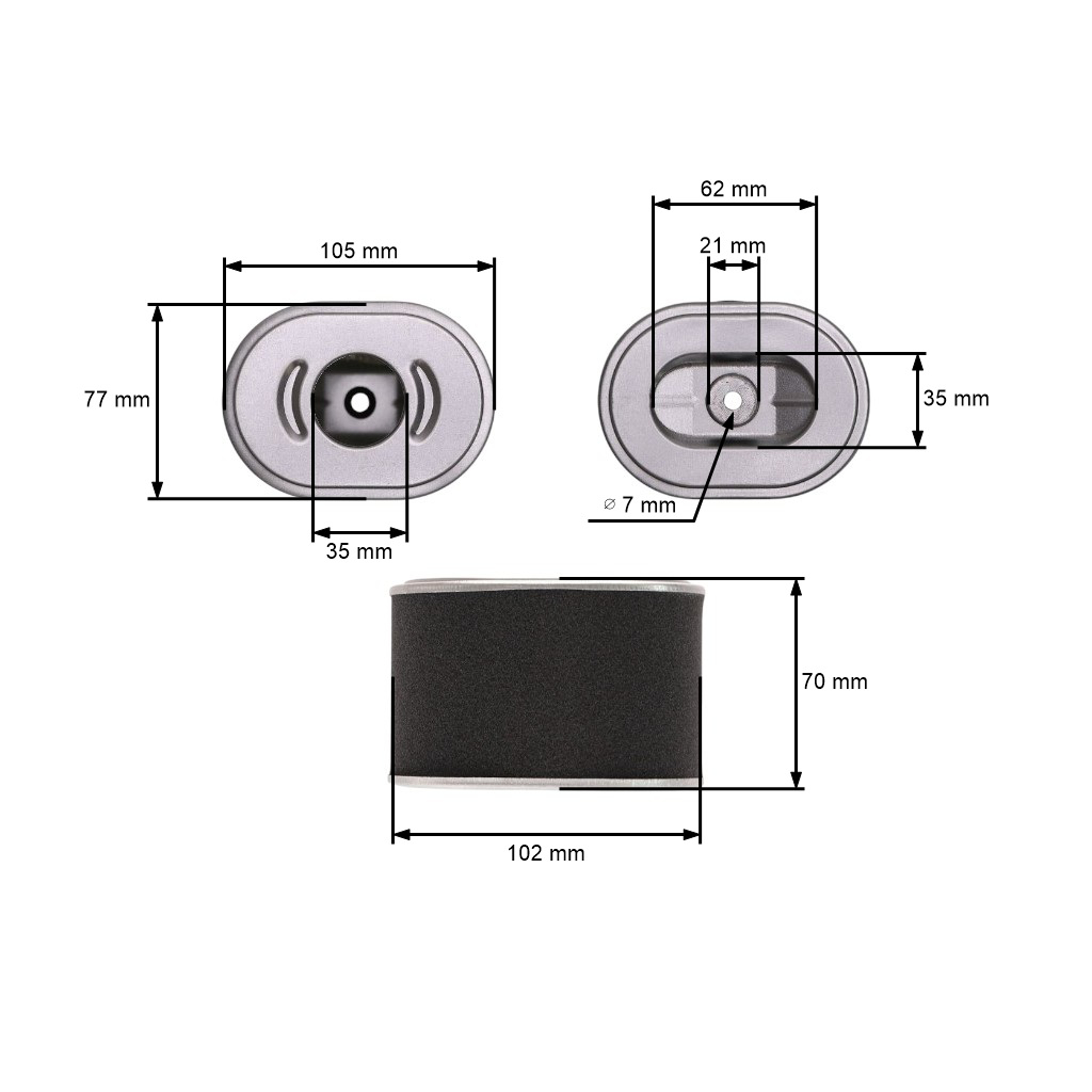 Vzduchový filtr 105 mm x 77 mm x 70 mm pro motory Honda GX140 GX160 GX200 výkon 5,5 PS - 6,5 PS (OEM 17210Z4M821 17210-ZE1-820 17210-ZE1-822 17210-Z4M-821)