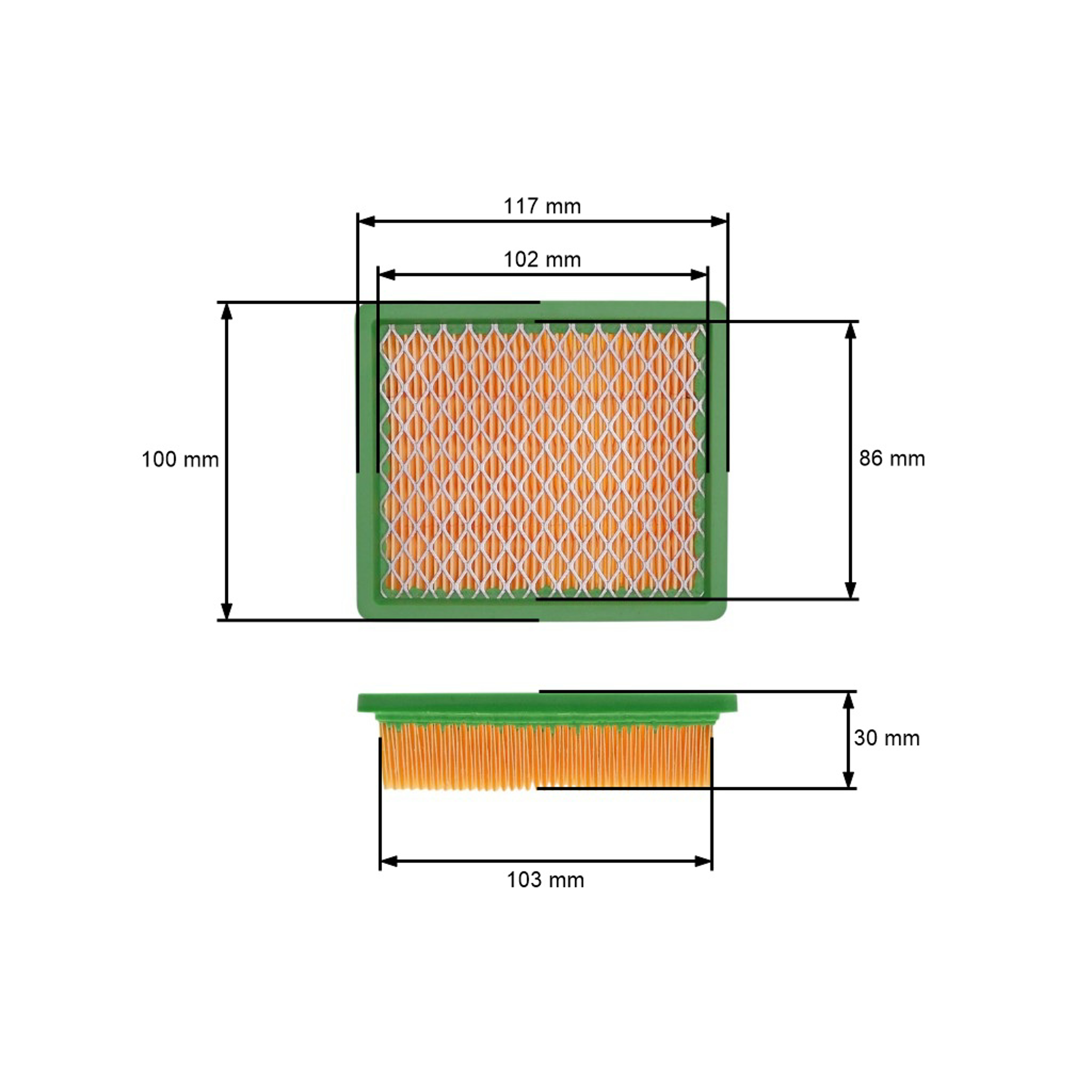 Vzduchový filtr 117 mm x 100 mm x 30 mm pro Čínské motorové sekačky a sekačky z hobbymarketů modely NAC NGP Hecht