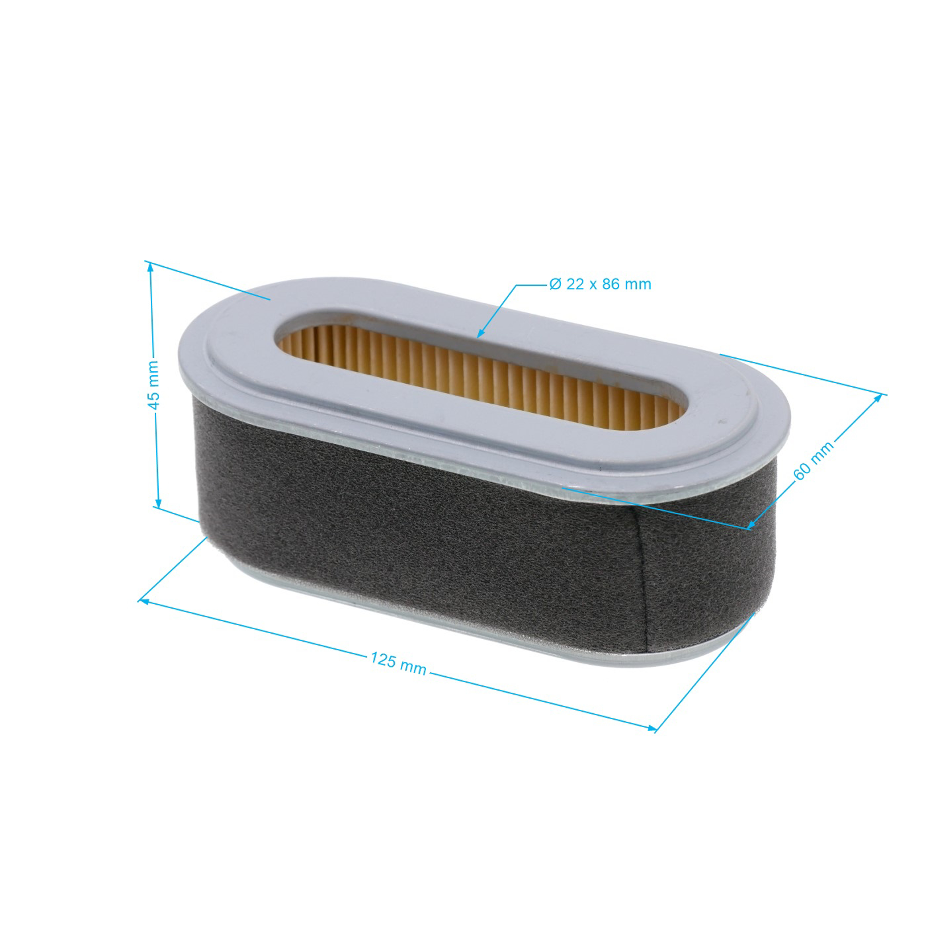 HS Parts vzduchový filtr 123 mm x 60 mm x 46 mm pro motory Robin EH-18V (220-32812-04, 261-32601-01, 261-32601-07, 277-32611-07)