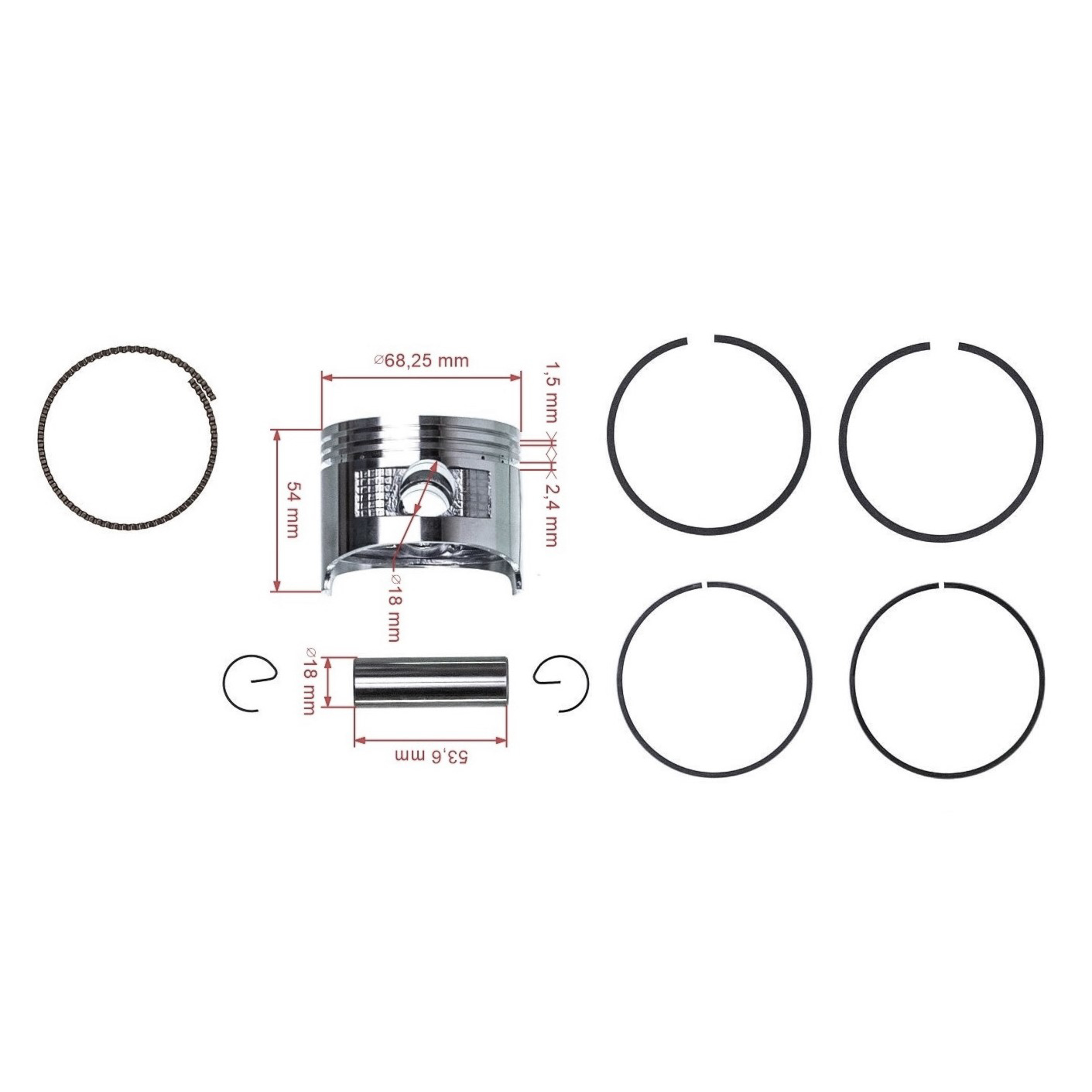 Kompletní píst pro motory Honda GX160 1. výbrus +0,25 mm 68,25 mm (OEM 13101ZE1000)