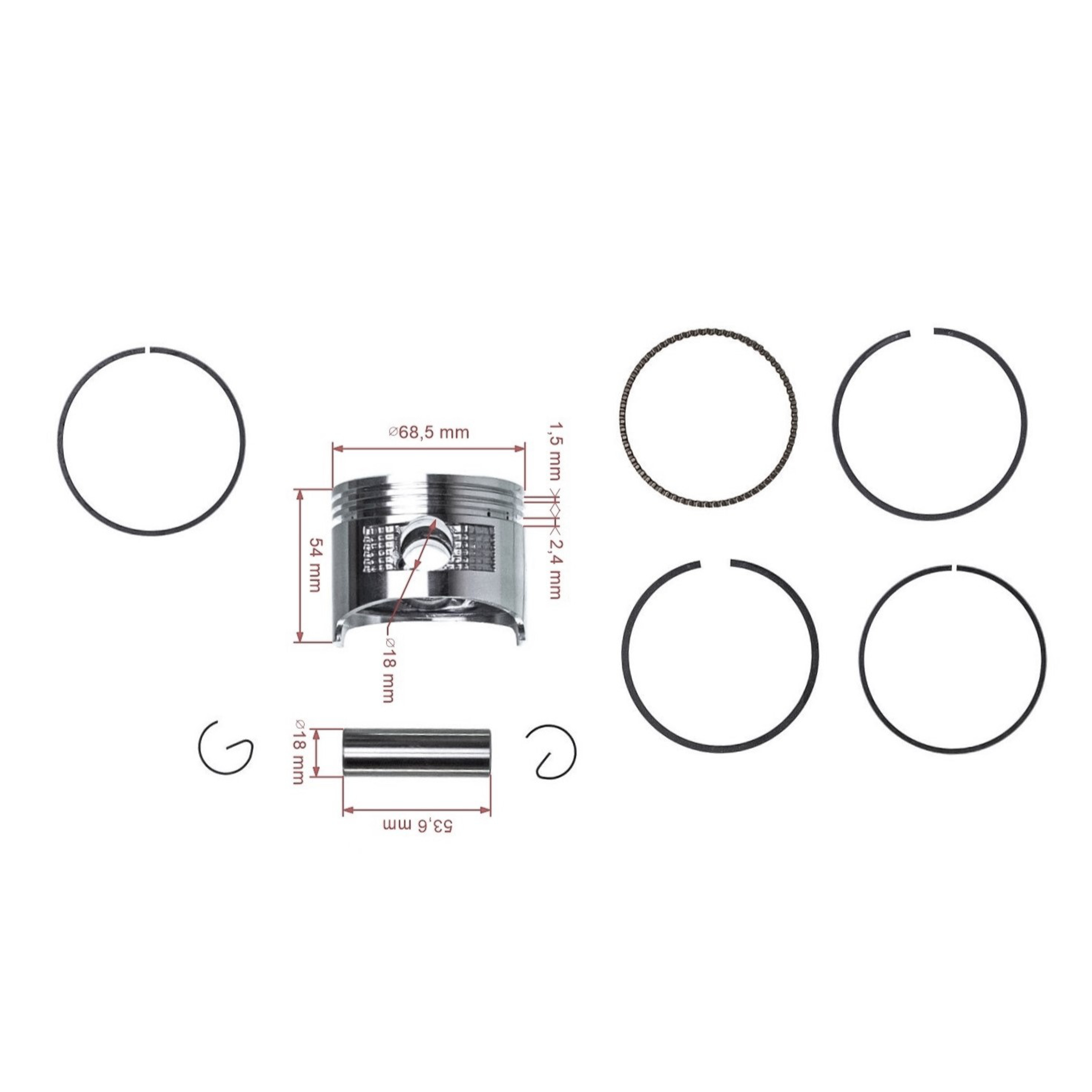 Kompletní píst pro motory Honda GX160 2. výbrus +0,50 mm 68,50 mm (OEM 13101ZE1000)