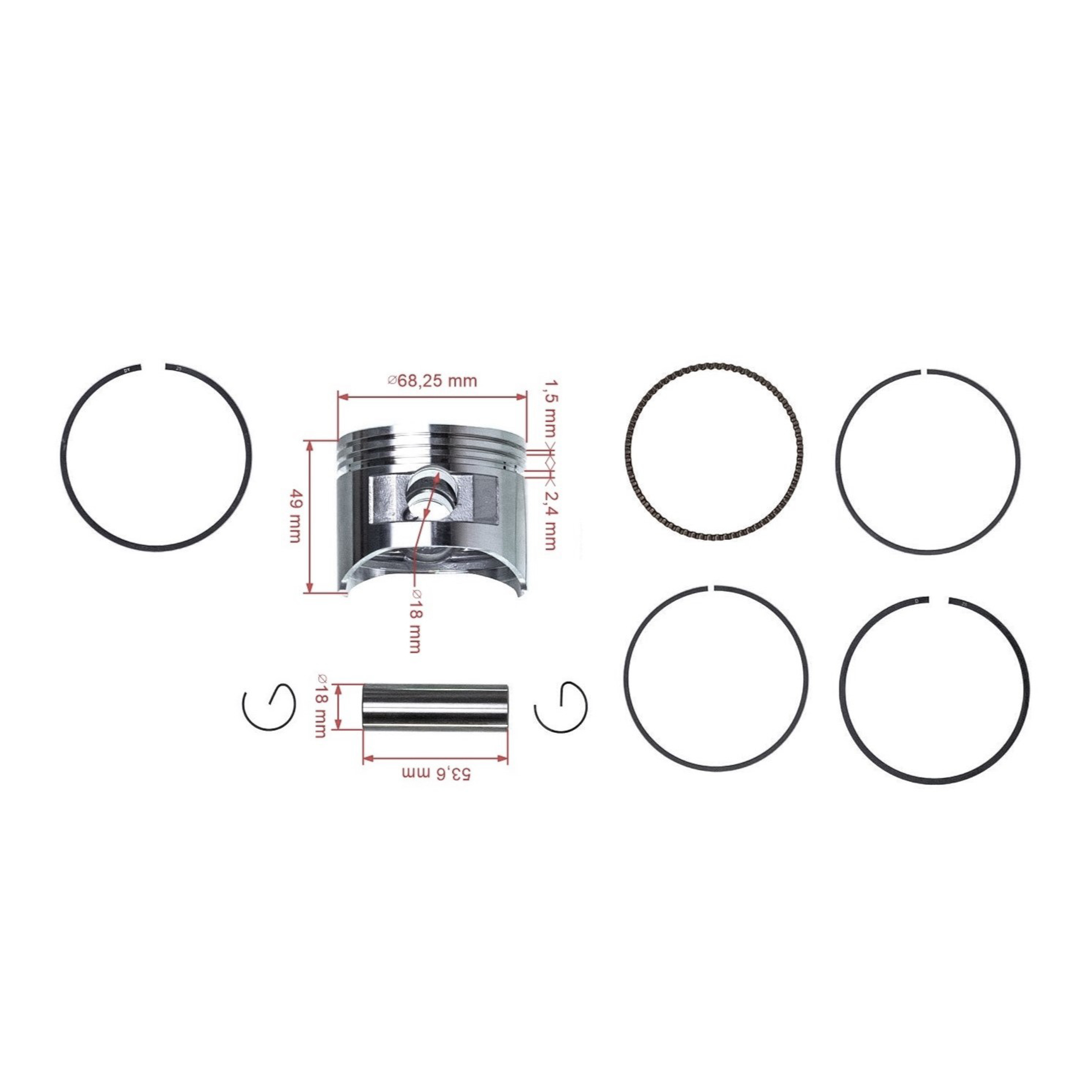 Kompletní píst pro motory Honda GX200 Zongshen 168FB 1. výbrus +0,25 mm 68,25 mm (OEM 13103ZL0010)