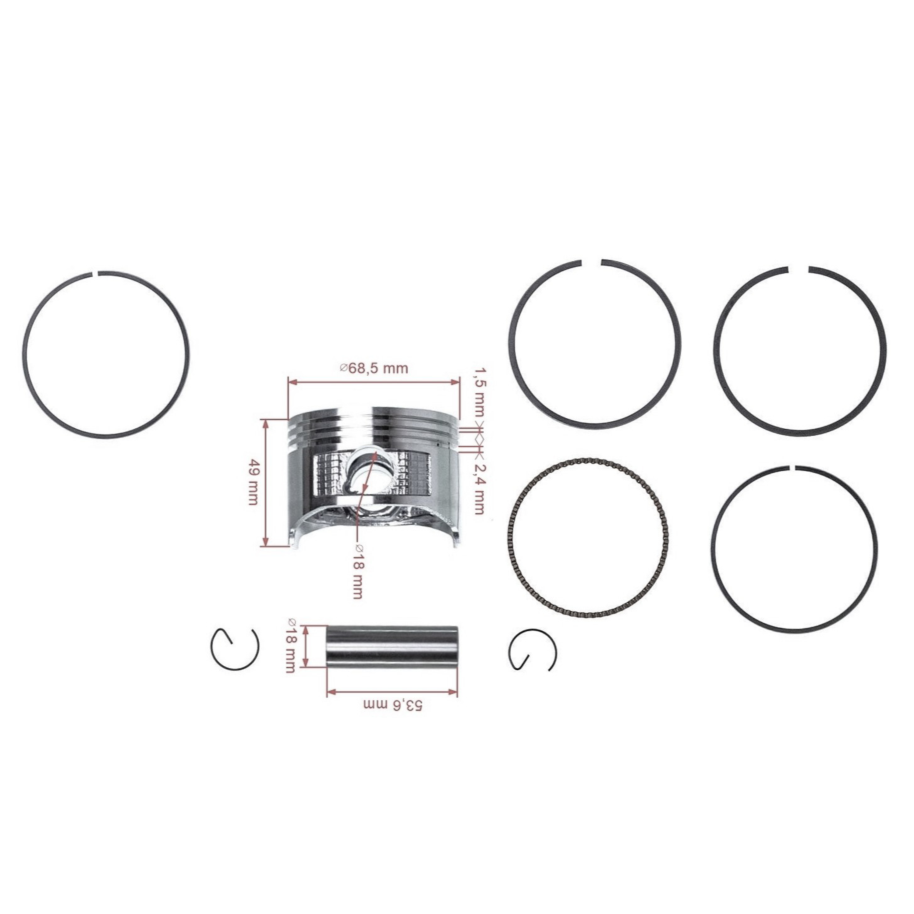 Kompletní píst pro motory Honda GX200 Zongshen 168FB 2. výbrus +0,50 mm 68,50 mm (OEM 13103ZL0010)