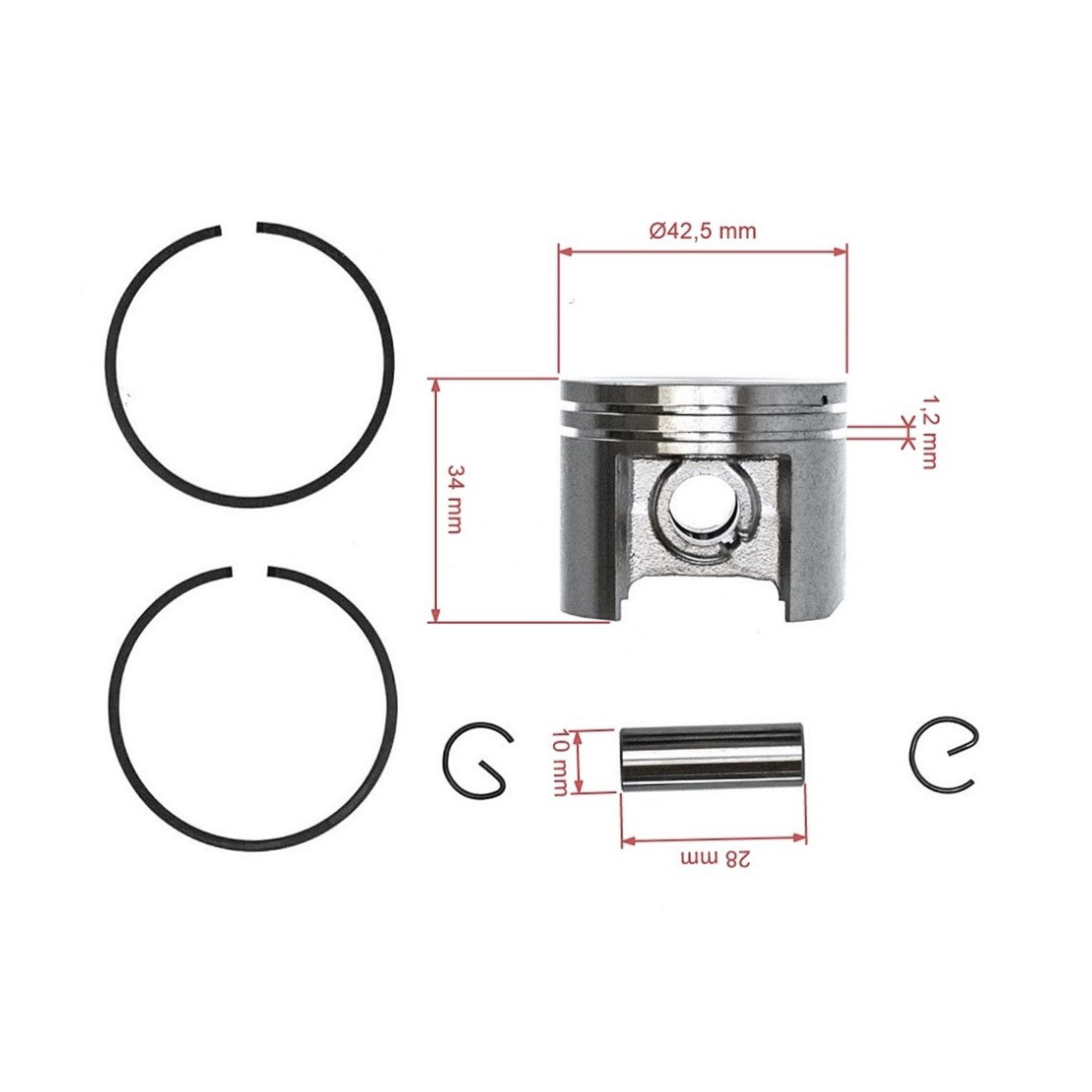 Kompletní píst pro motorové pily Stihl 025 MS250 42,5 mm (OEM 11230302016)