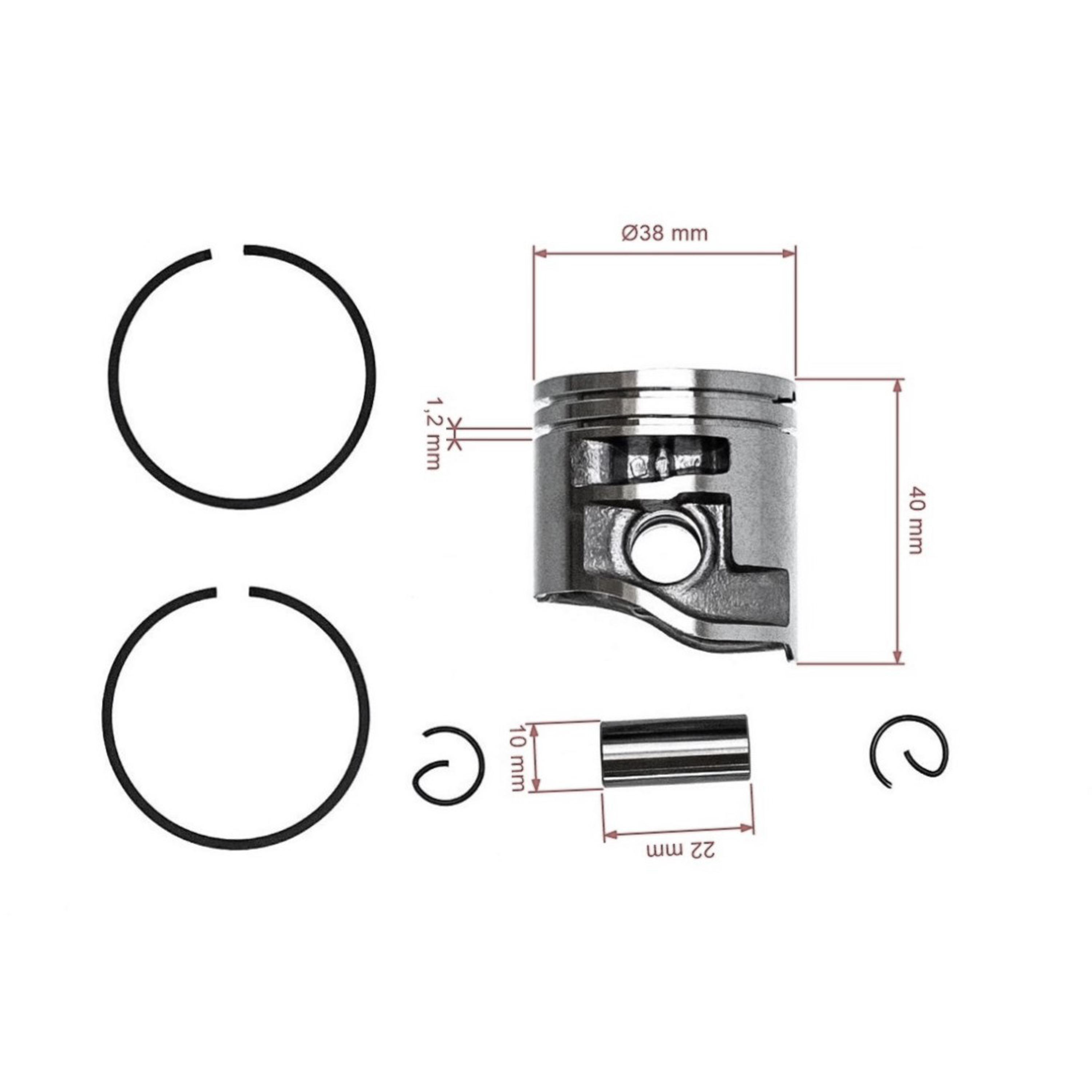 Kompletní píst pro motorové pily Stihl MS181 38 mm (OEM 11390302002)