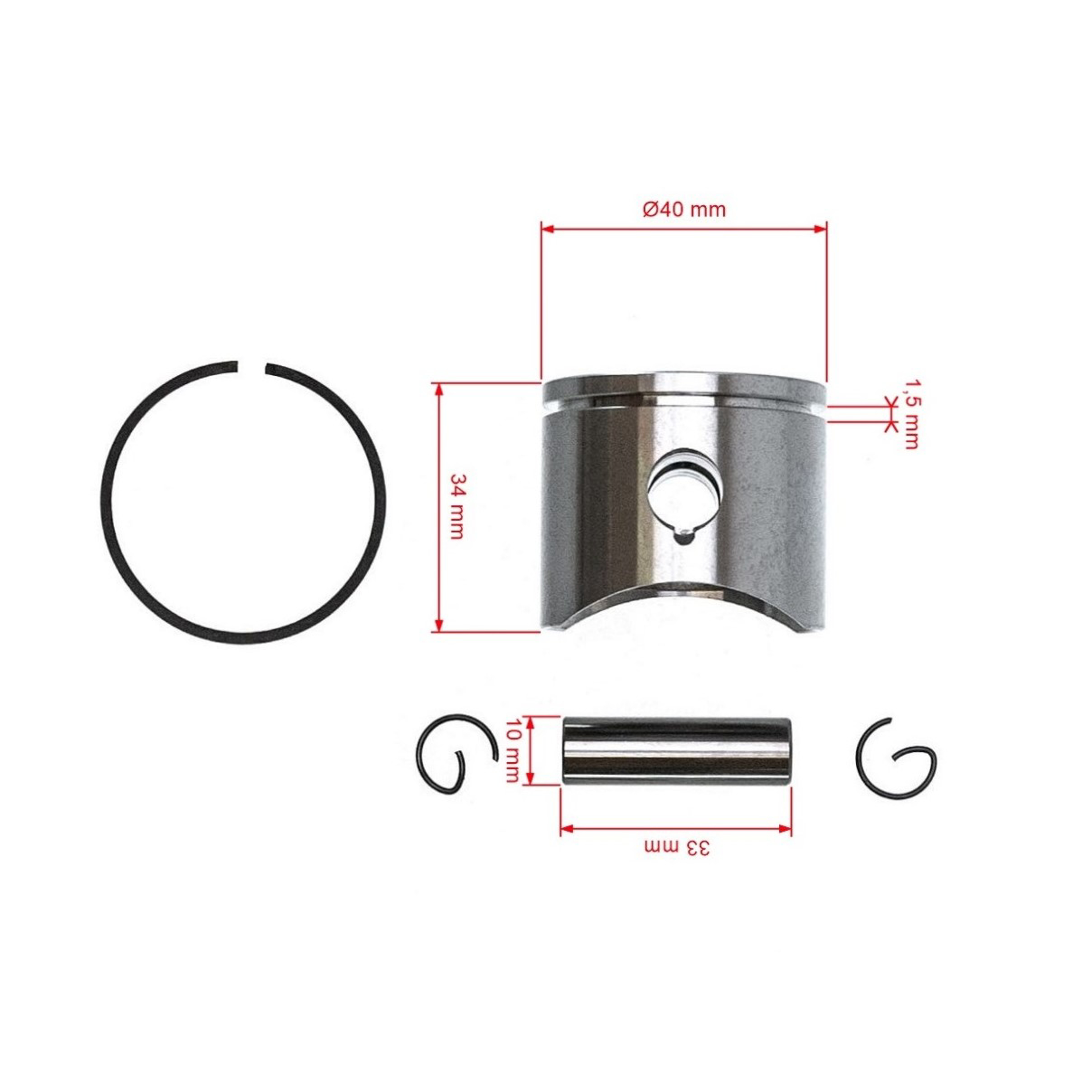 Kompletní píst pro motorové pily Husqvarna 41 141 141LE 142 Jonsered 2040 CS2040 40 mm (OEM 530069454 530069341)