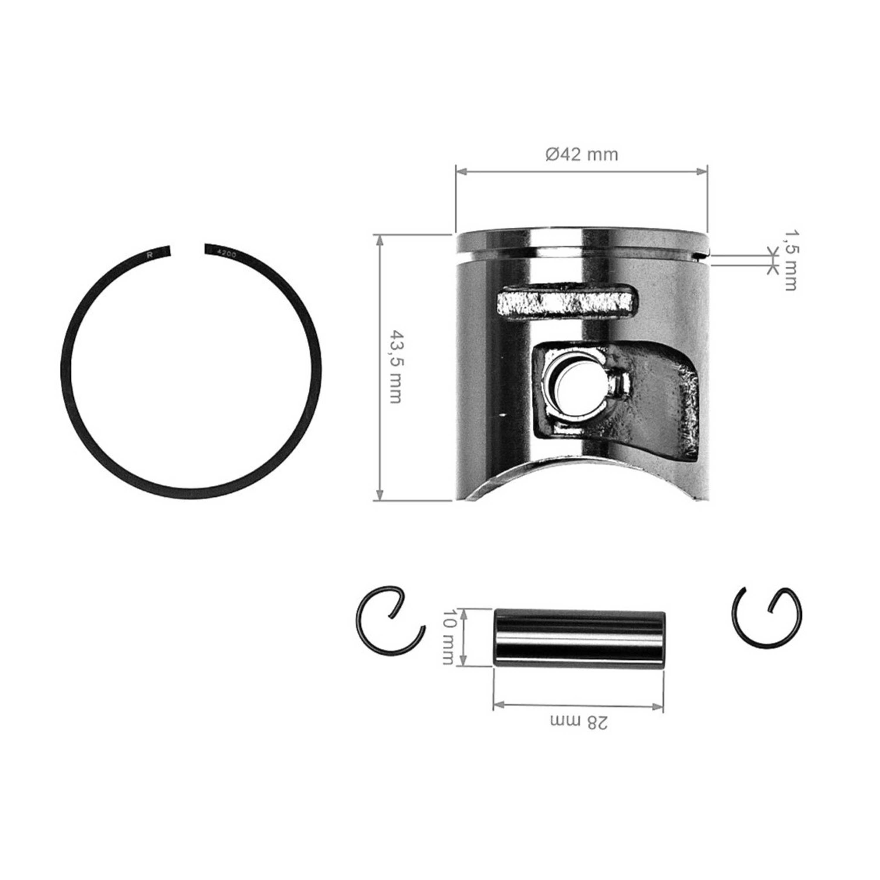 Kompletní píst pro motorové pily Husqvarna 445 445E 445E II Jonsered CS2245 CS2245 II McCulloch CS450 42 mm (OEM 544088403)