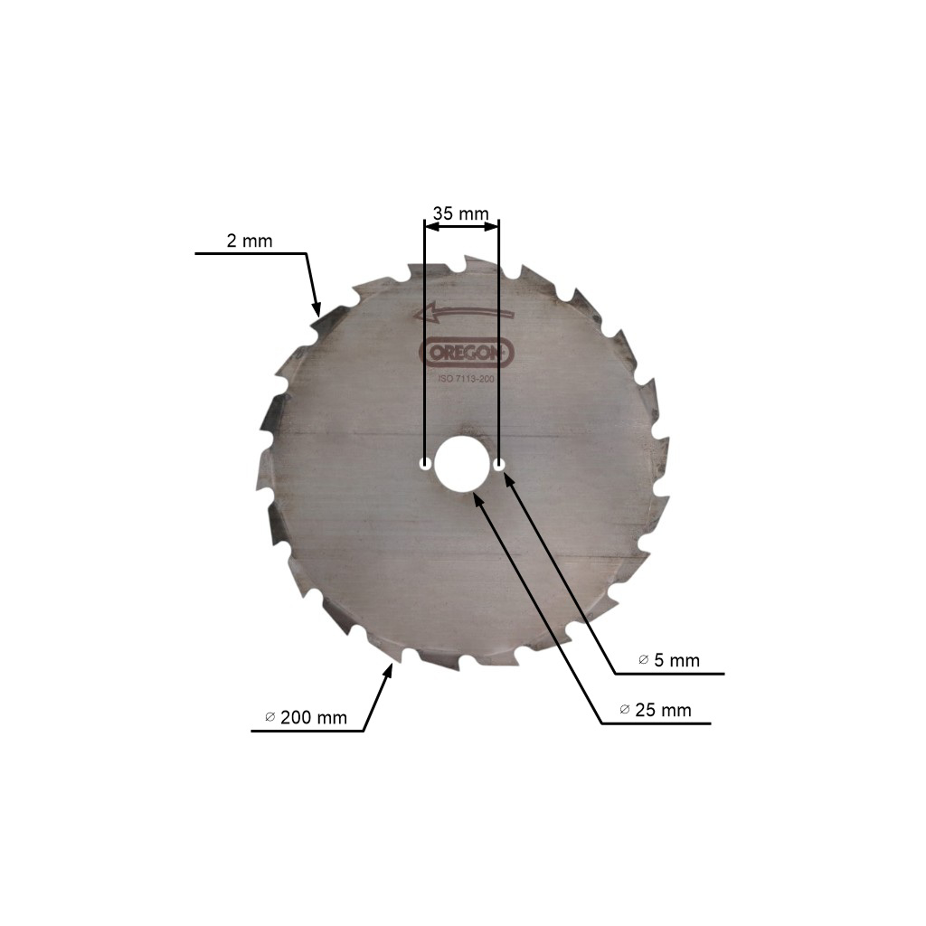 Oregon Maxi ocelový univerzální nůž 22 zubý rozměr 200 mm x 1,5 mm otvor 25,4 mm pro křovinořezy a motorové vyžínače Stihl Husqvarna Partner Jonsered Oleomac Dolmar Makita Honda