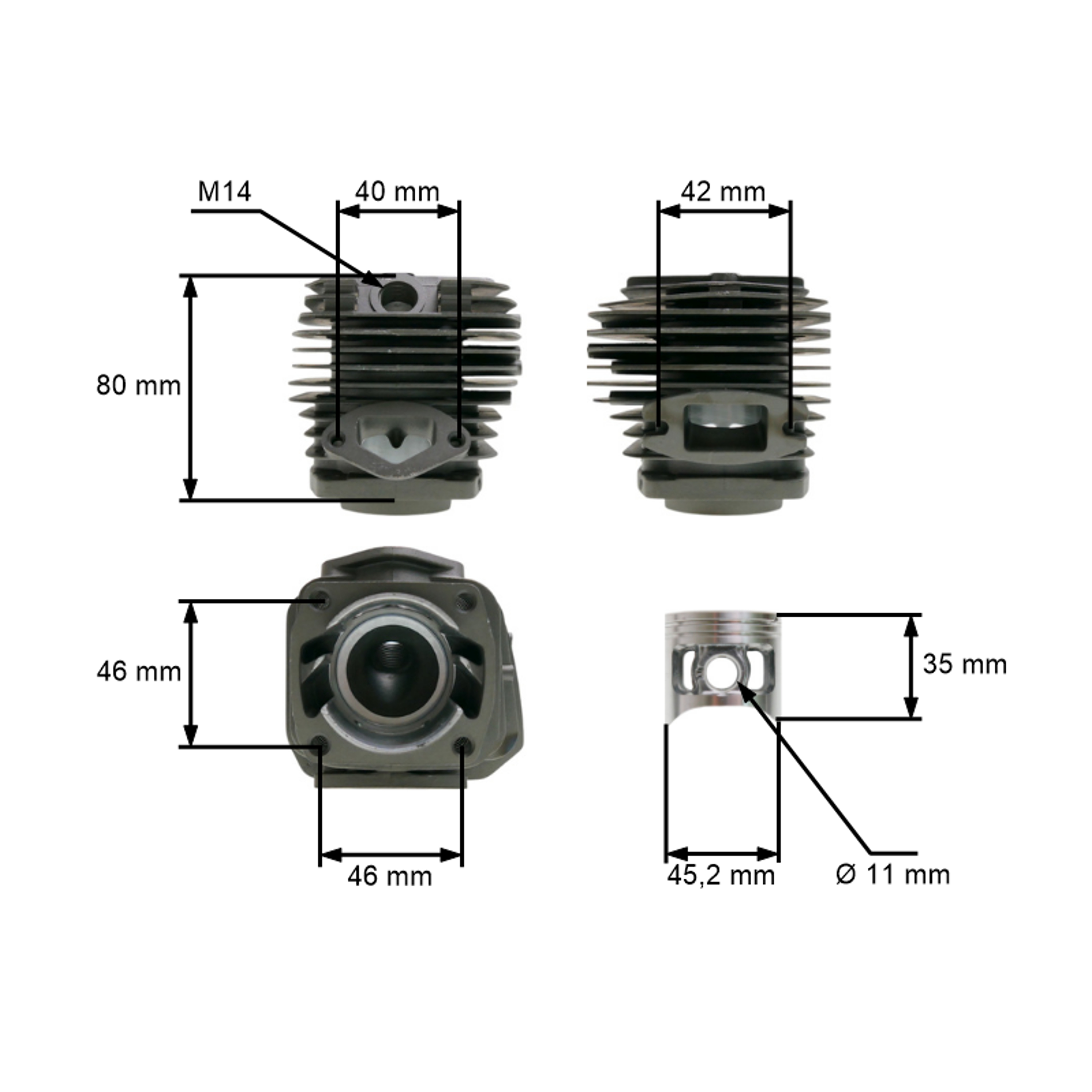 HS PARTS kompletní válec s pístem 45,2 mm pro Čínské motorové pily a pily z hobbymarketů 58 ccm