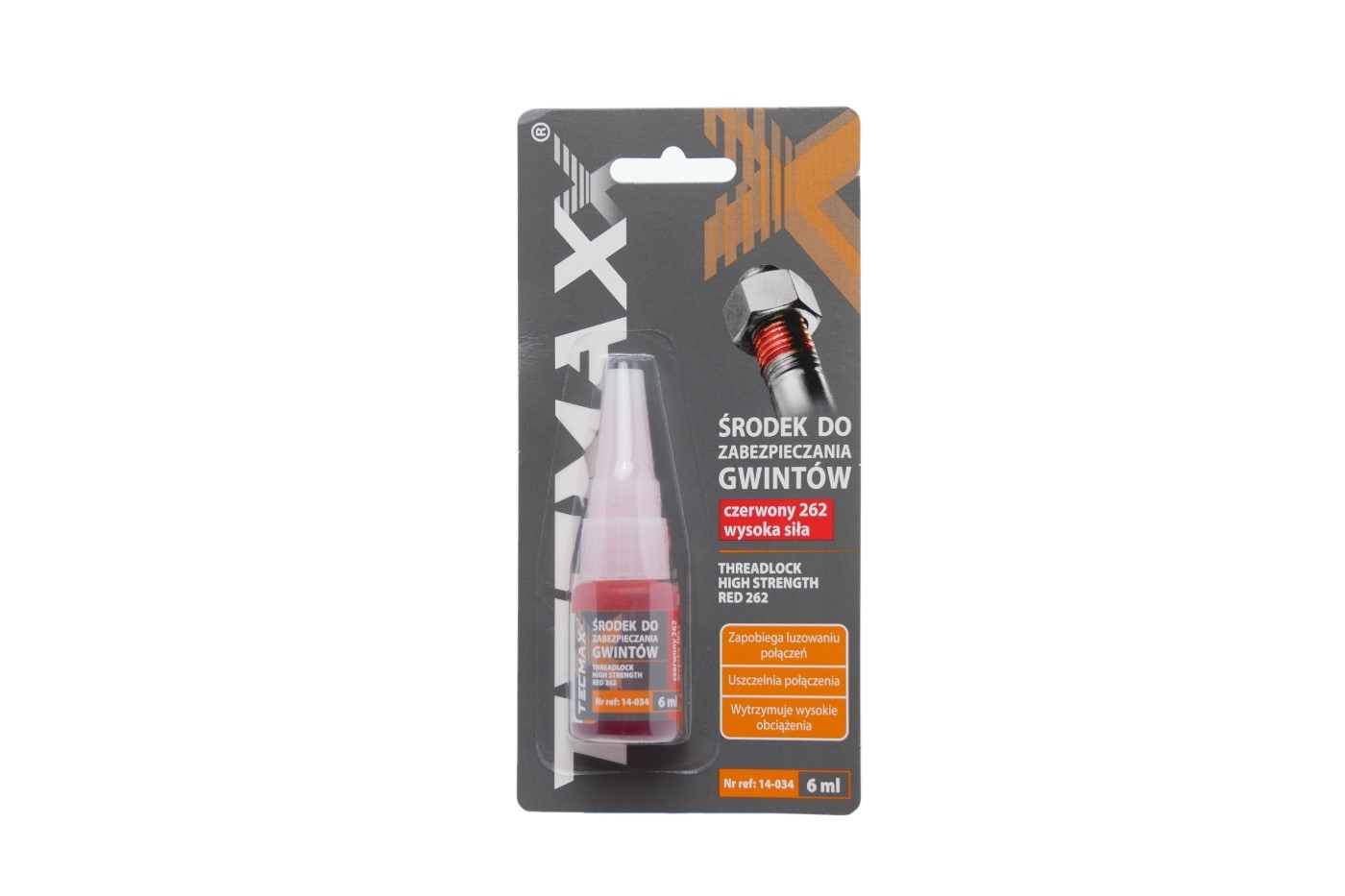  Lepidlo červené na zajištění šroubů vysoká pevnost TECMAXX 6 ml