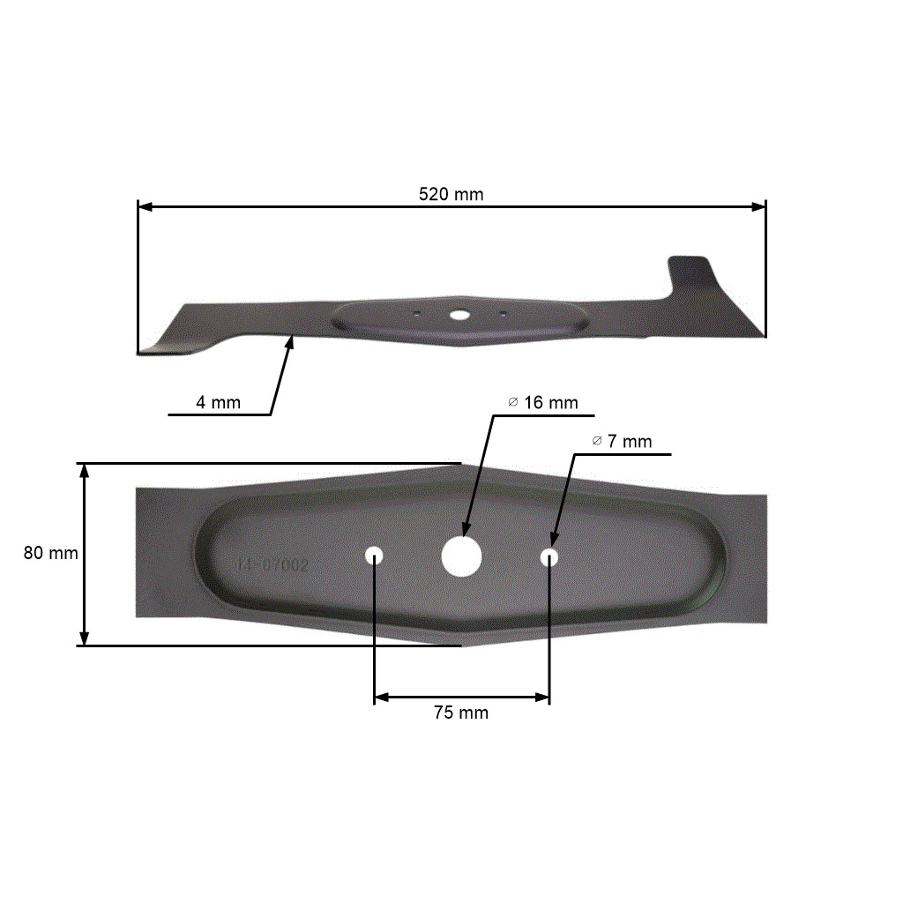 Žací nůž 52 cm (20") levý pro zahradní traktory AGS Herkules Axxom Oleo-Mac Viking Karsit Agrojet (OEM 6124 702 0106  050590031 505900031 50590031 532-050422-543)