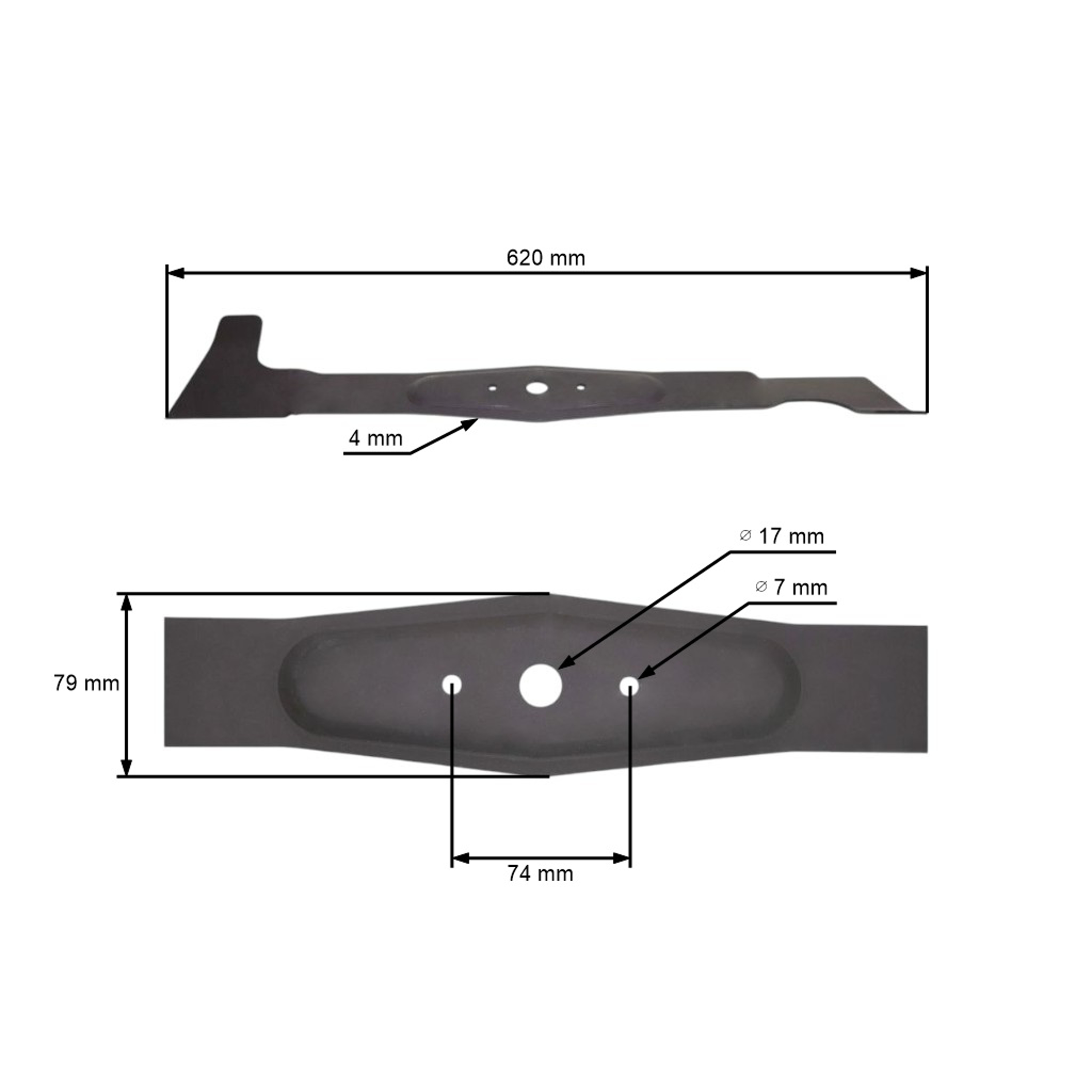Žací nůž 62 cm (24") pravý pro zahradní traktory Efco EF124 Oleomac OM124 AGS Herkules Axxom Karsit Agrojet (OEM 532050422593 532-050-422-593 532.050.422.593A)