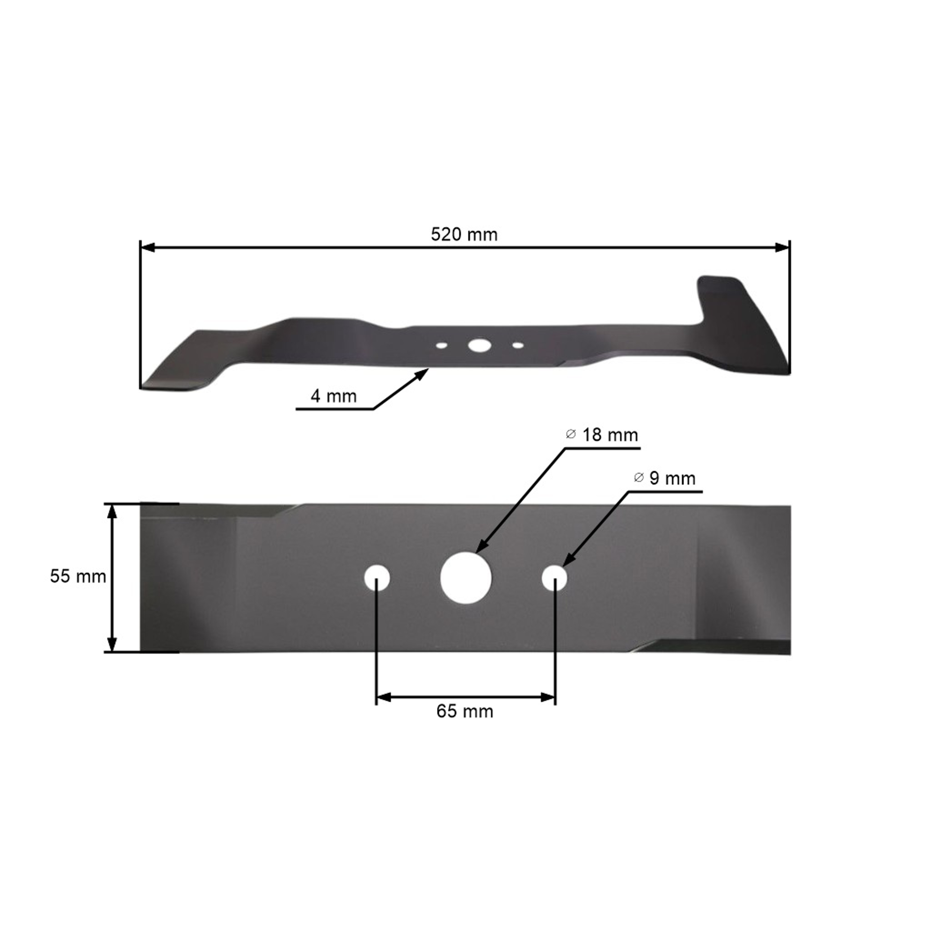 Mulčovací nůž 52 cm (20") levý pro zahradní traktory Brill Castel Garden Gardena Honda John Deere Solo Stiga Viking (OEM 6151 702 0100 SB82004347/0 1136-1030-01)