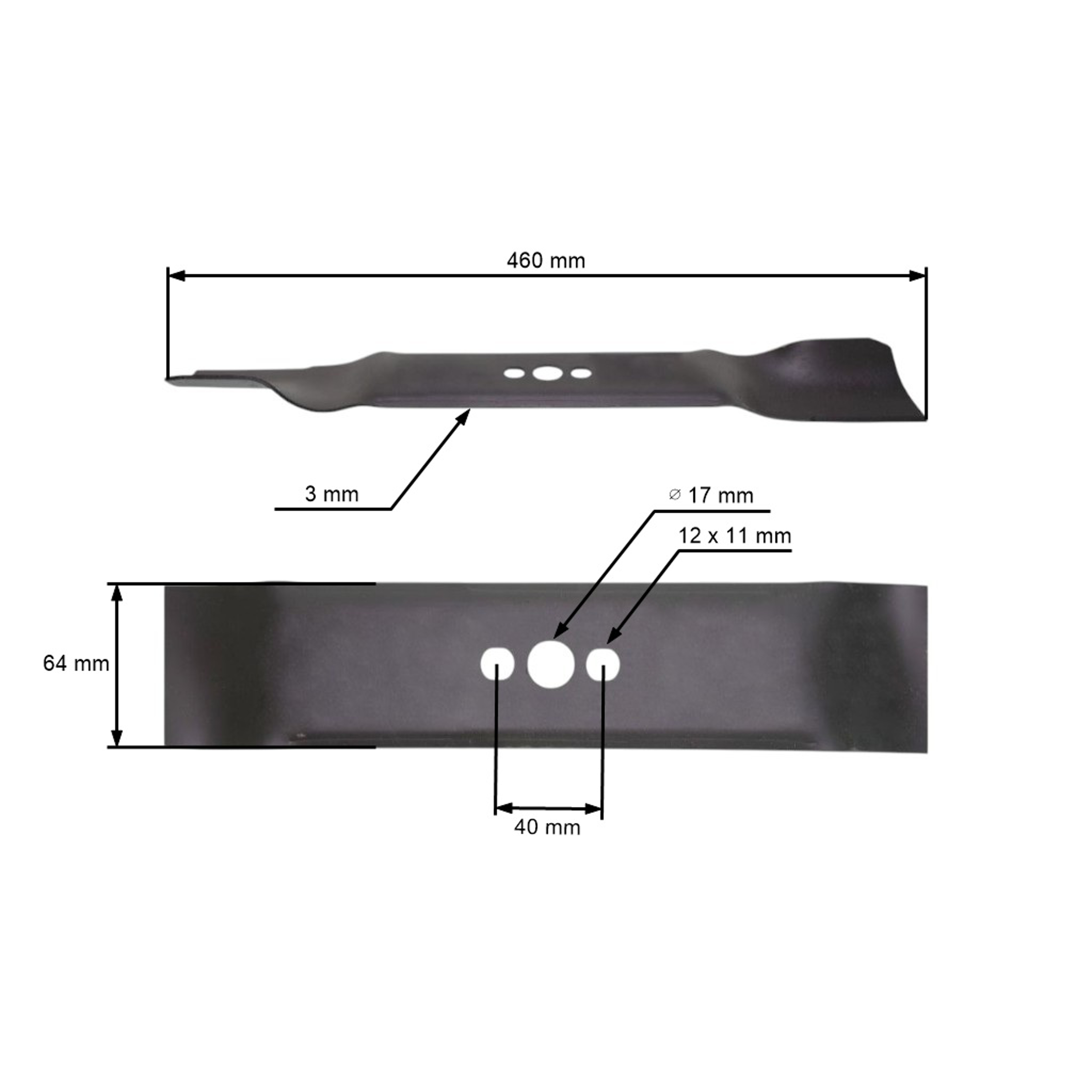 Žací nůž 46 cm (18") pro motorové sekačky Husqvarna Flymo Partner Gardena McCulloch Erma Marazzni (OEM 581188910 531205072 531211017 531211652)