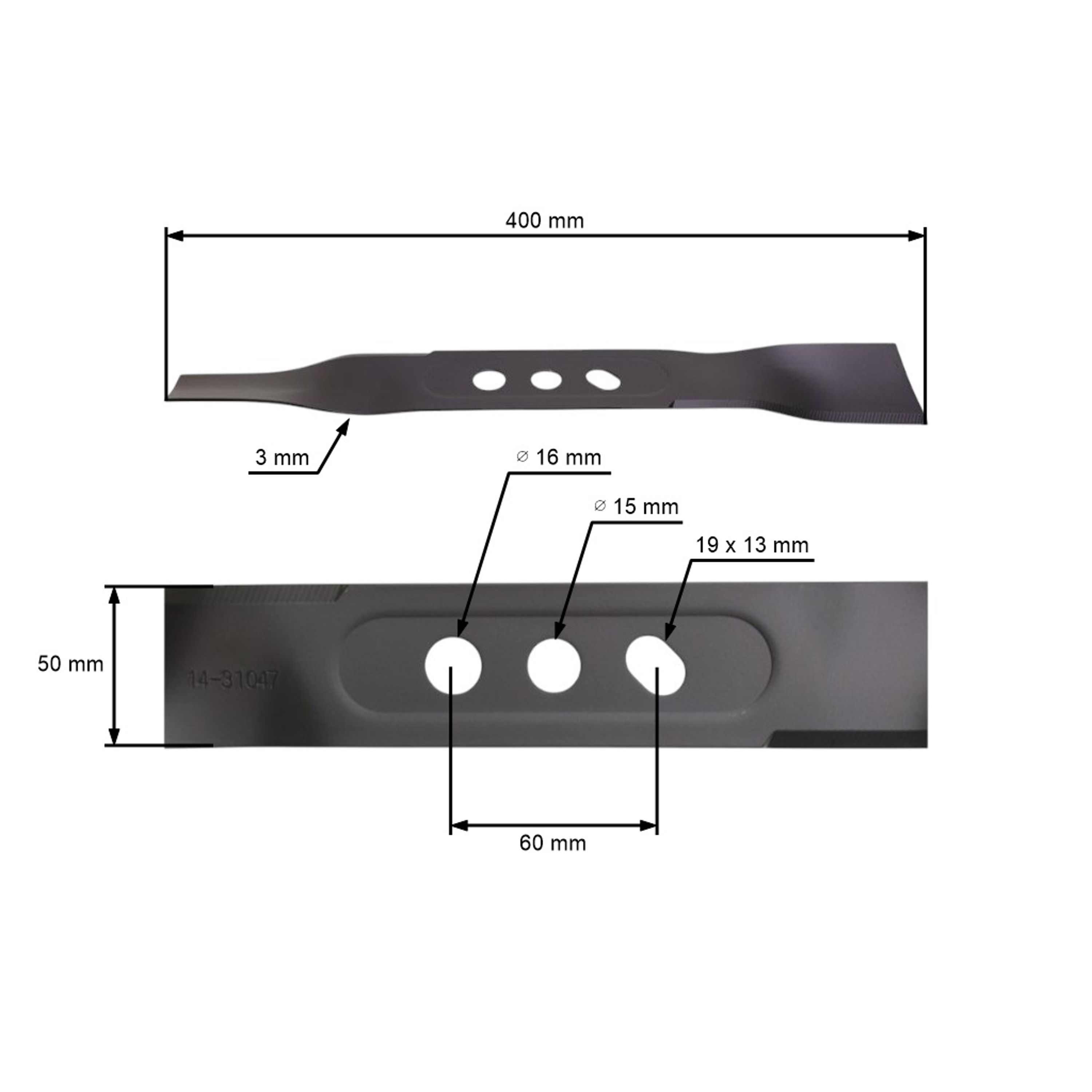 Žací nůž 40 cm (16") pro Čínské motorové sekačky a sekačky z hobbymarketů Nac Cedrus Handy Lider Powermat (OEM 630001034/TP)