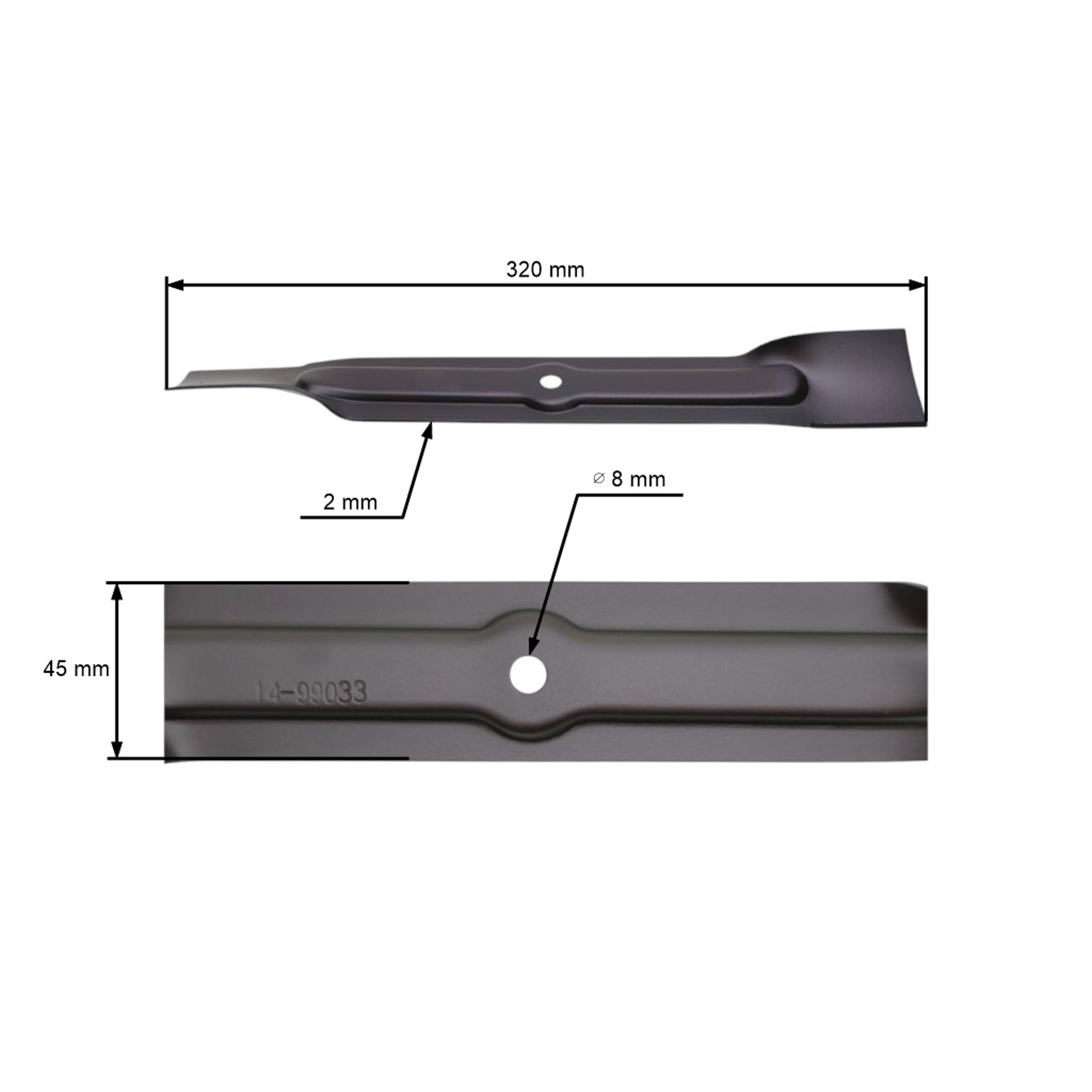 Žací nůž 32 cm (13") pro elektrické sekačky MTD Gardena Lider Al-KO Bonus Budget CMI Hecht Mastercut Stiga Flymo (OEM 525632601 092.48.936 742-04355 FLY046)