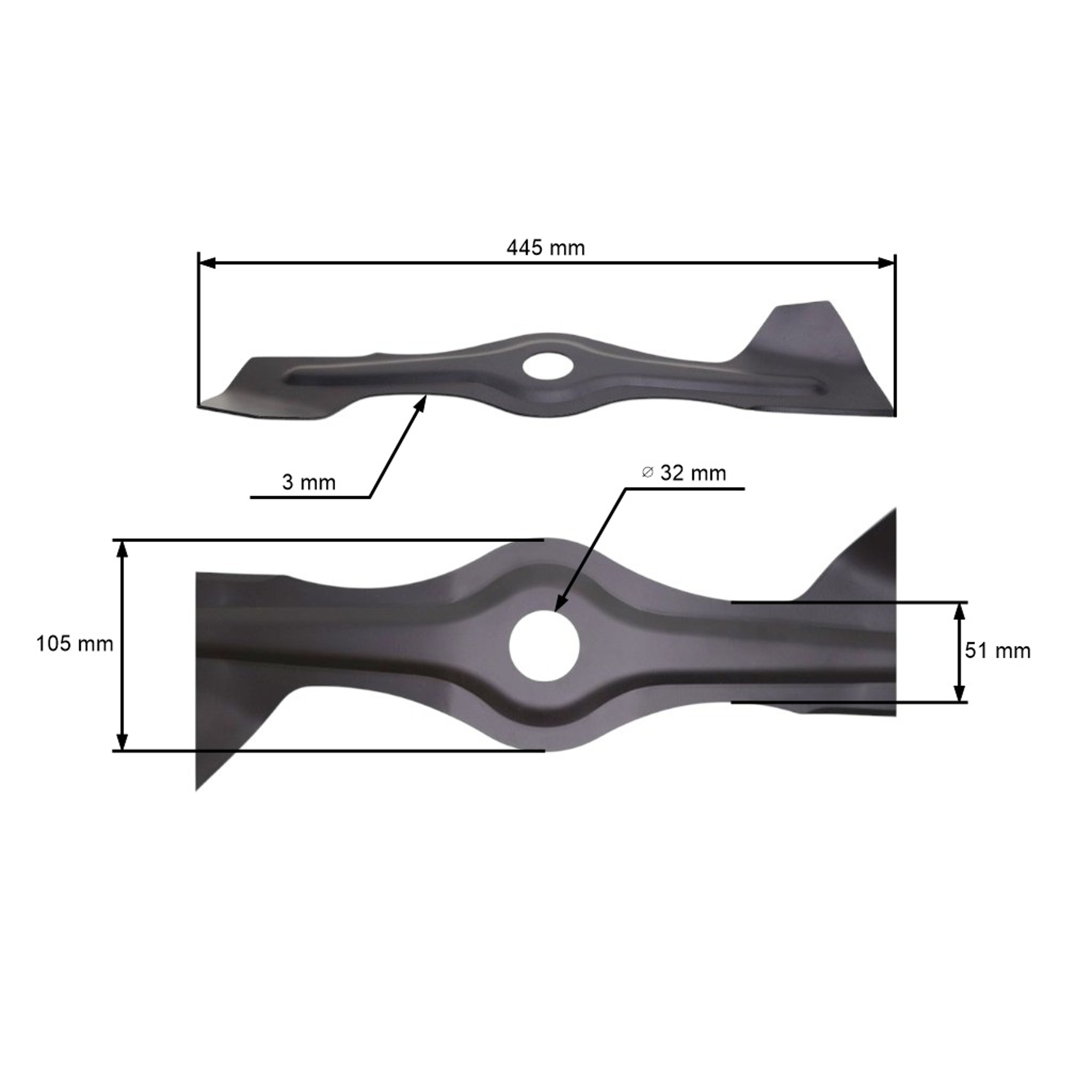 Žací nůž 44,5 cm (17") pro motorové sekačky Weibang Gartenland (OEM 4510403010 4510403010A)