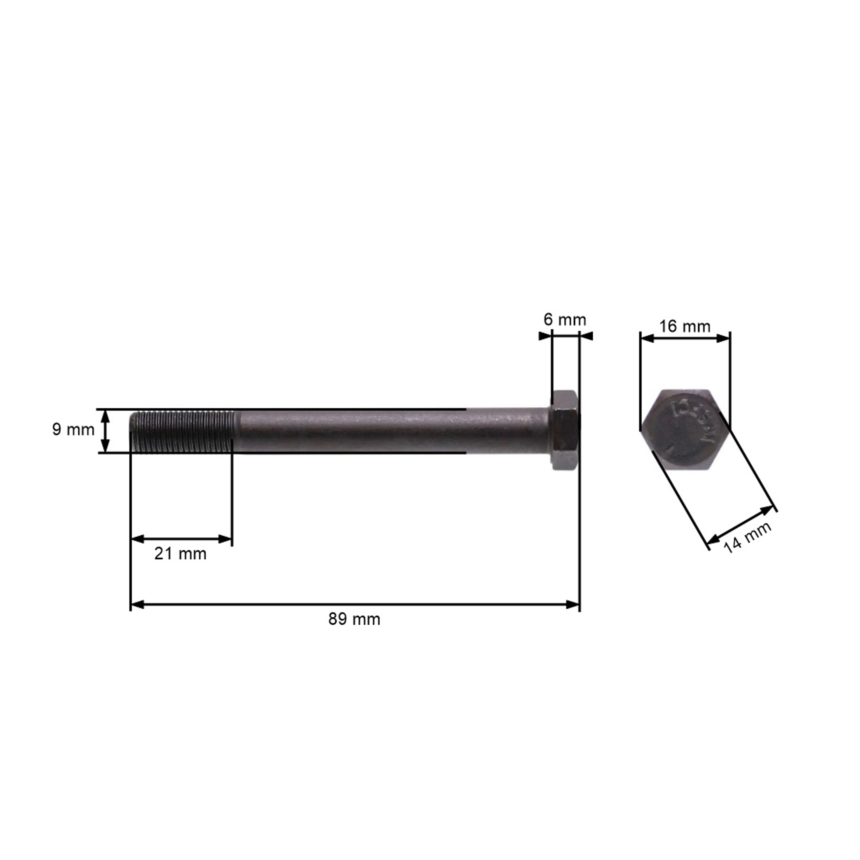 Šroub žacího nože jemný závit UNF 3/8" x 3-1/2" pro motorové sekačky a zahradní traktory celková délka 89 mm průměr 9,40 mm