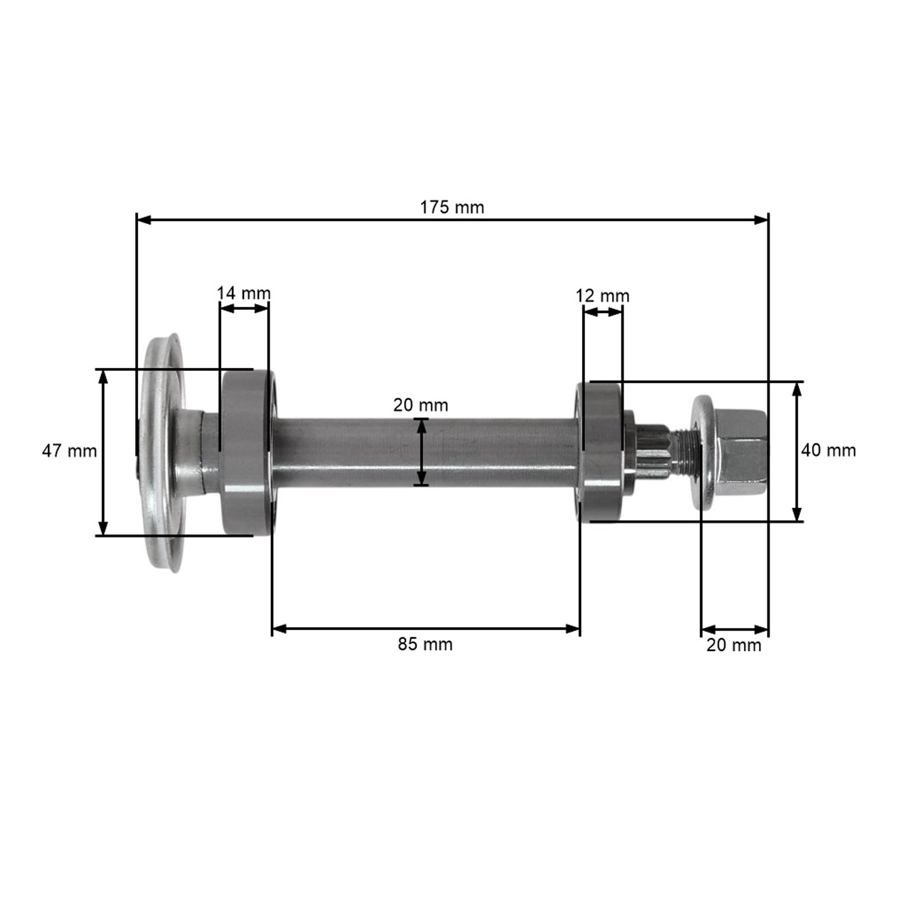 Kompletní hřídel mandrely 175 mm pro zahradní traktory Husqvarna McCulloch Jonsered (OEM 580854701 587126105 580856001)
