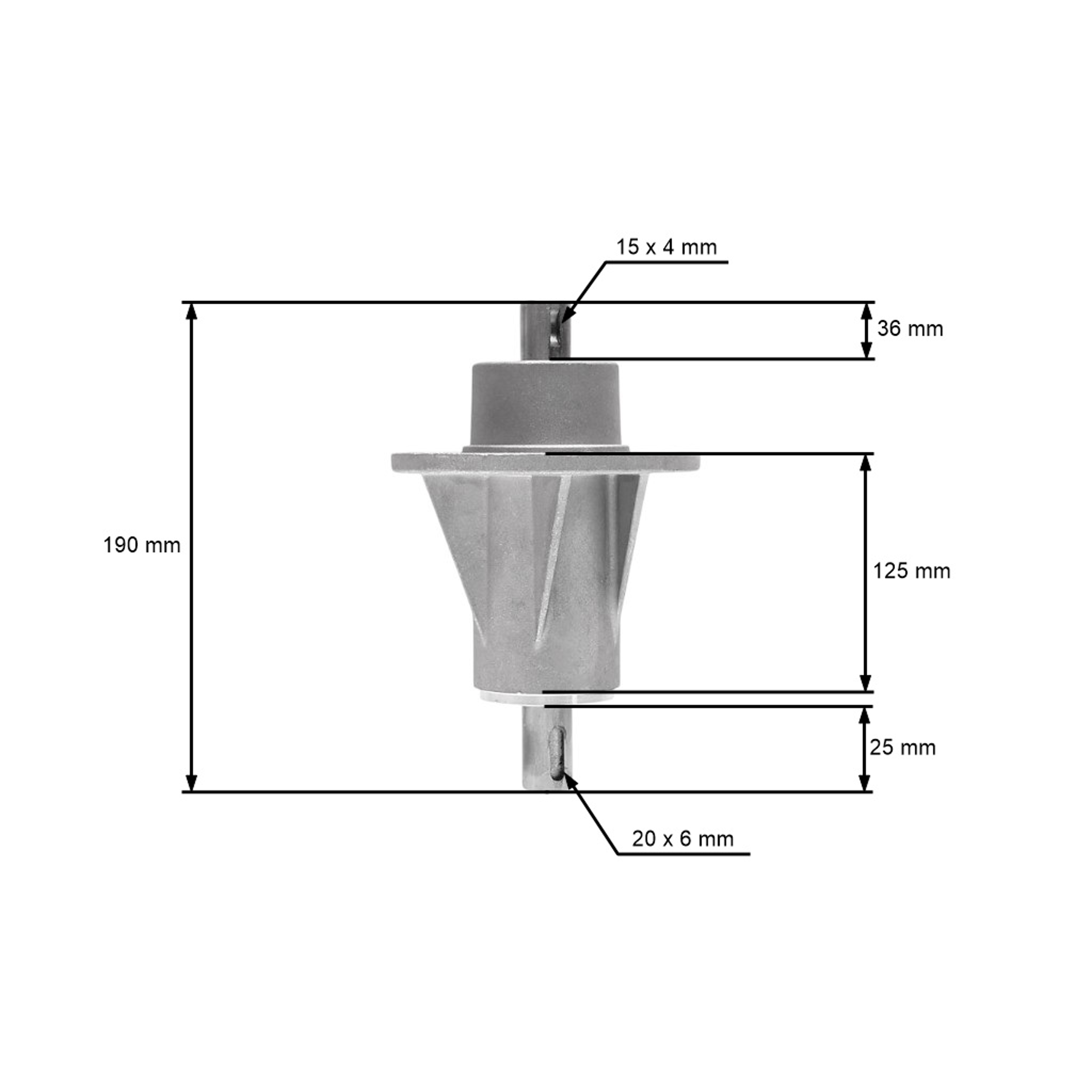 Mandrela žacího nože pro zahradní traktory Castel Garden Honda Oleomac Karsit Solo Stiga Viking (OEM 82207201/0 6151 700 3505 CG82207-201-H2 1136-0480-01)