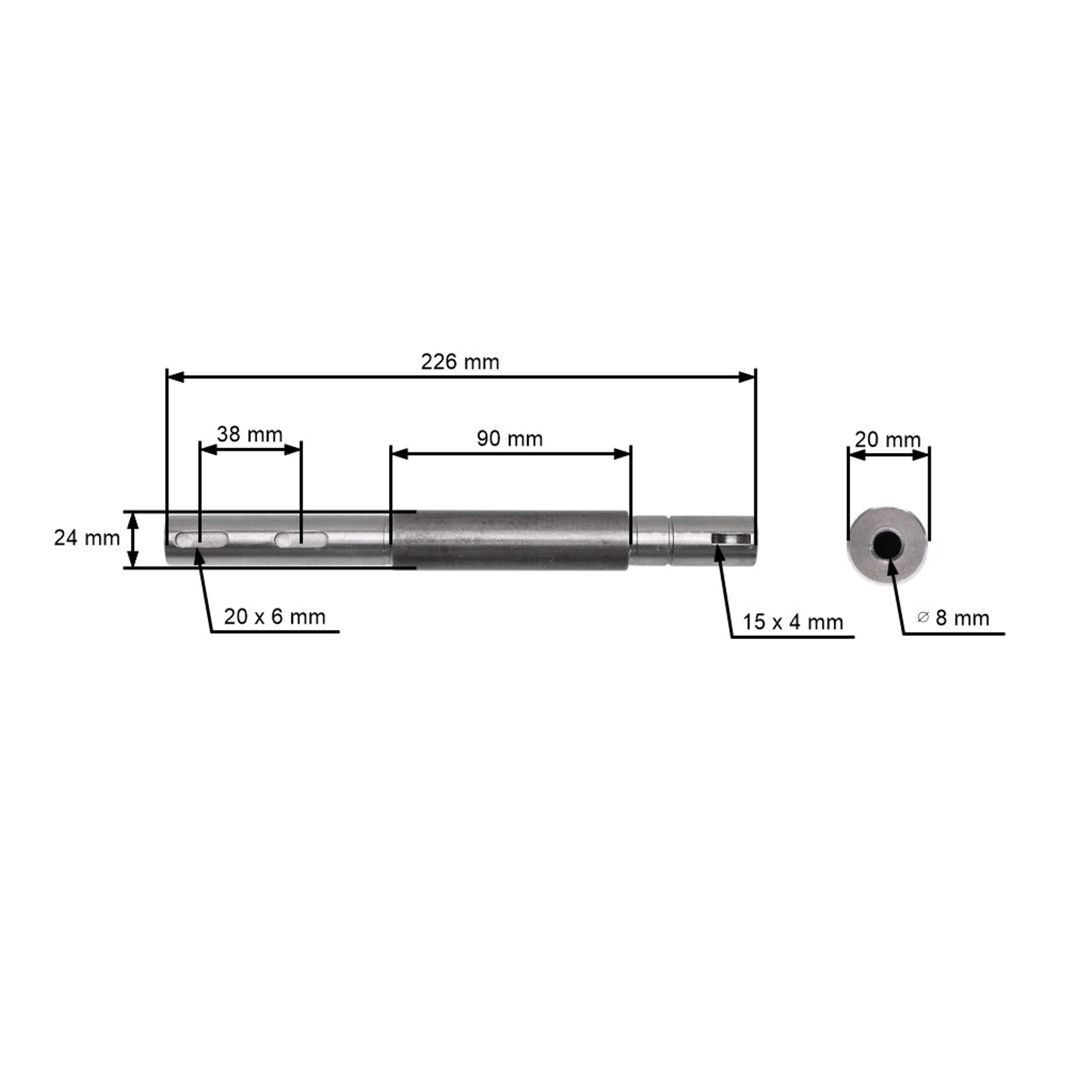 Hřídel mandrely 226 mm žacího nože levá strana s pravým závitem pro zahradní traktory Castel Garden TC102 TC122 Stiga Honda (OEM 25020800/0 25020800/1 1136-0097-01 125020800/1)