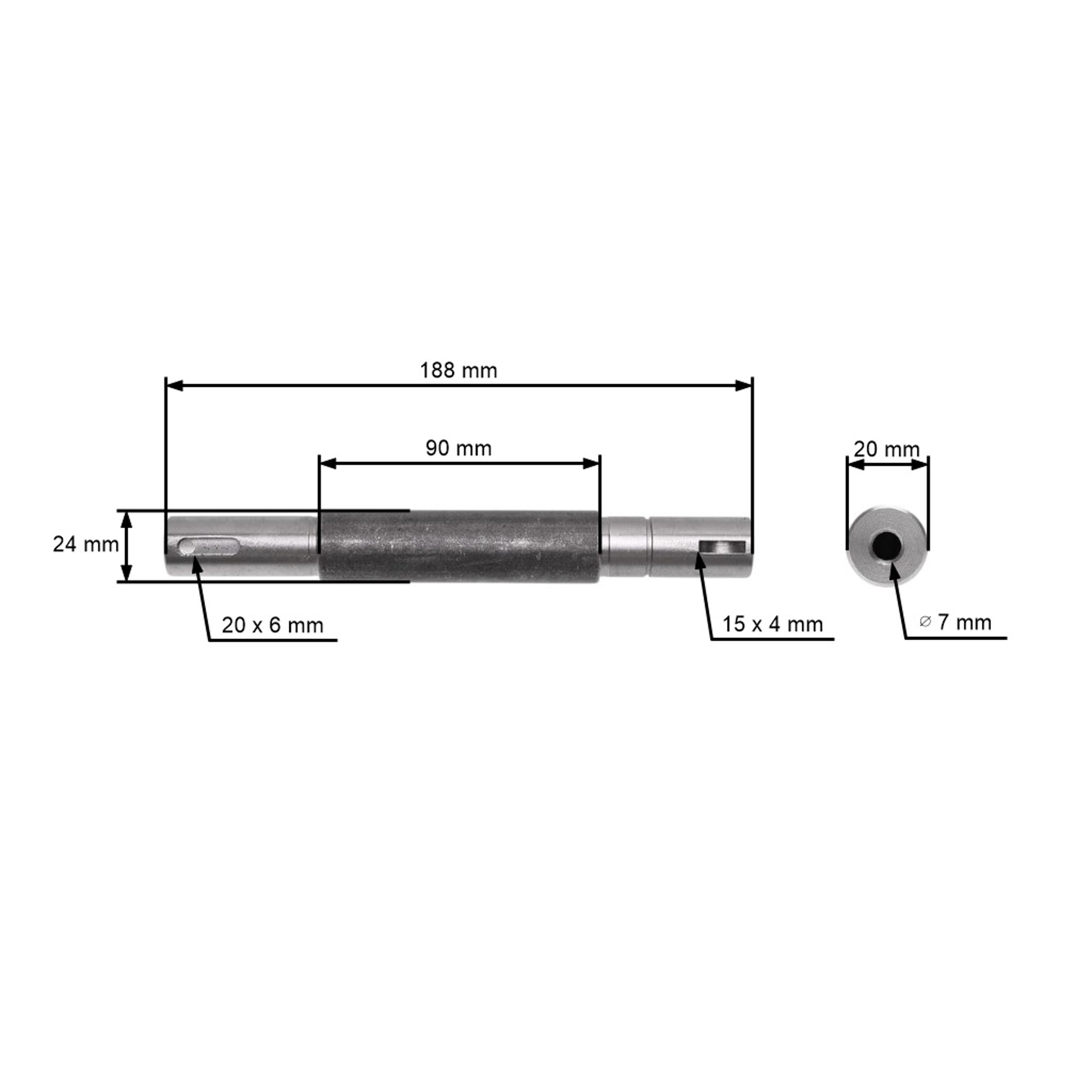 Hřídel mandrely 188 mm žacího nože pravá strana s levým závitem pro zahradní traktory Castel Garden TC102 TC122 (OEM 25020801/0 CG25020801H2 80213-VK1-003)