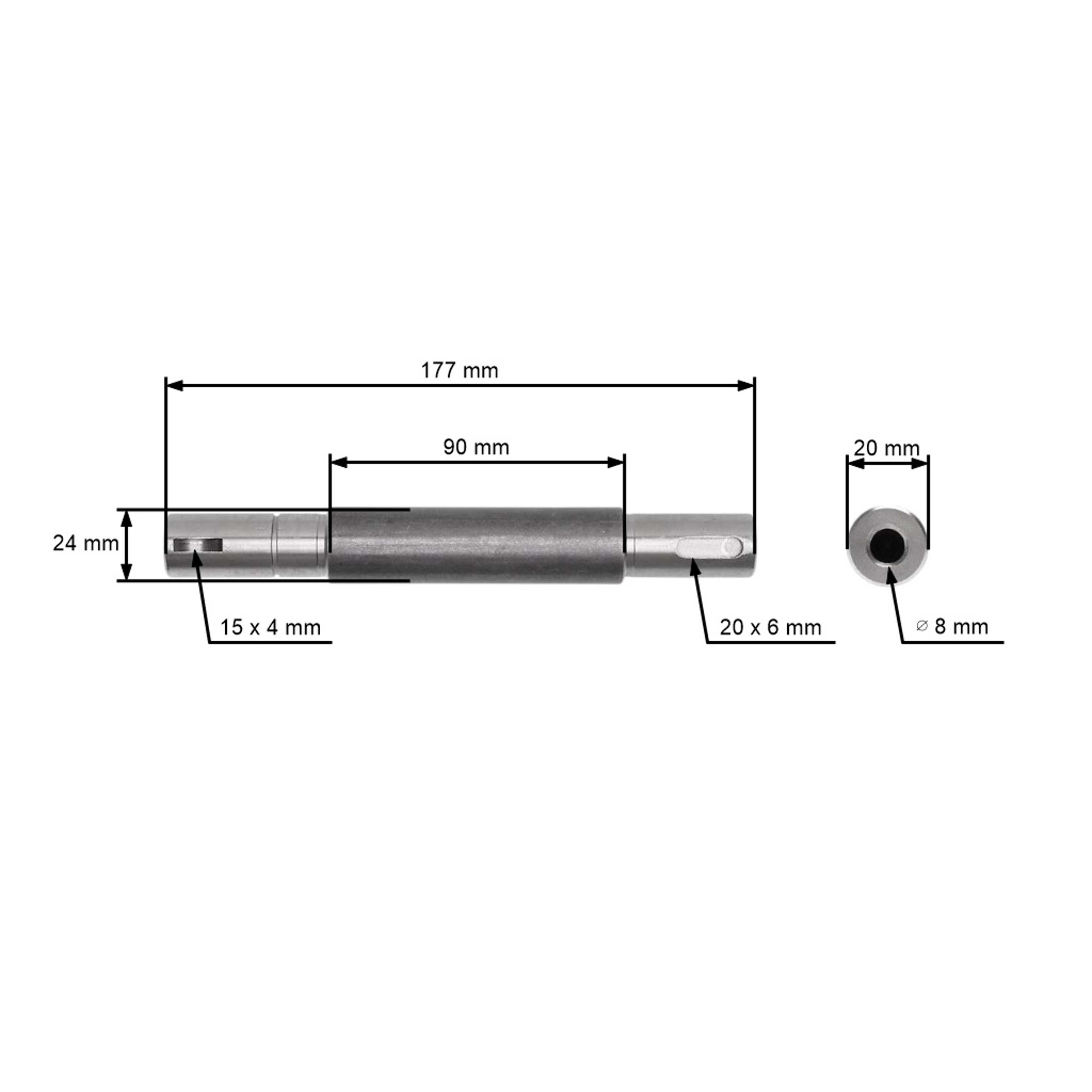 Hřídel mandrely 177 mm žacího nože levá strana s pravým závitem pro zahradní traktory Castel Garden TC92 Stiga Honda Solo (OEM 125020802/0 1136-0099-01 SL25020802)