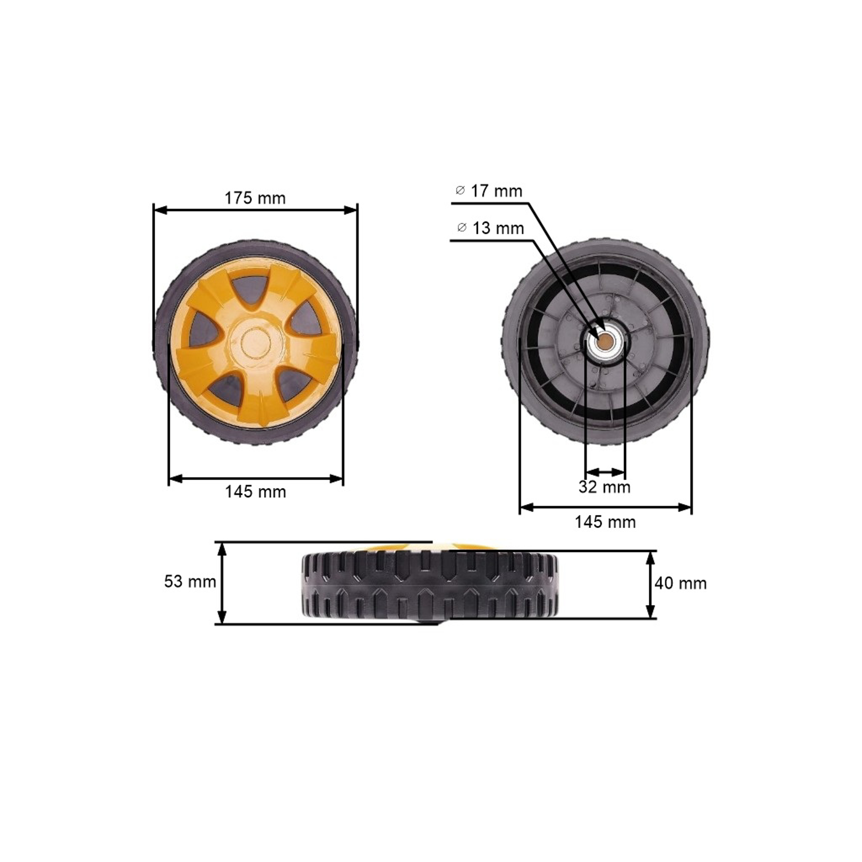 Univerzální plastové kolo s ložiskem pro motorové a elektrické sekačky průměr 175 mm
