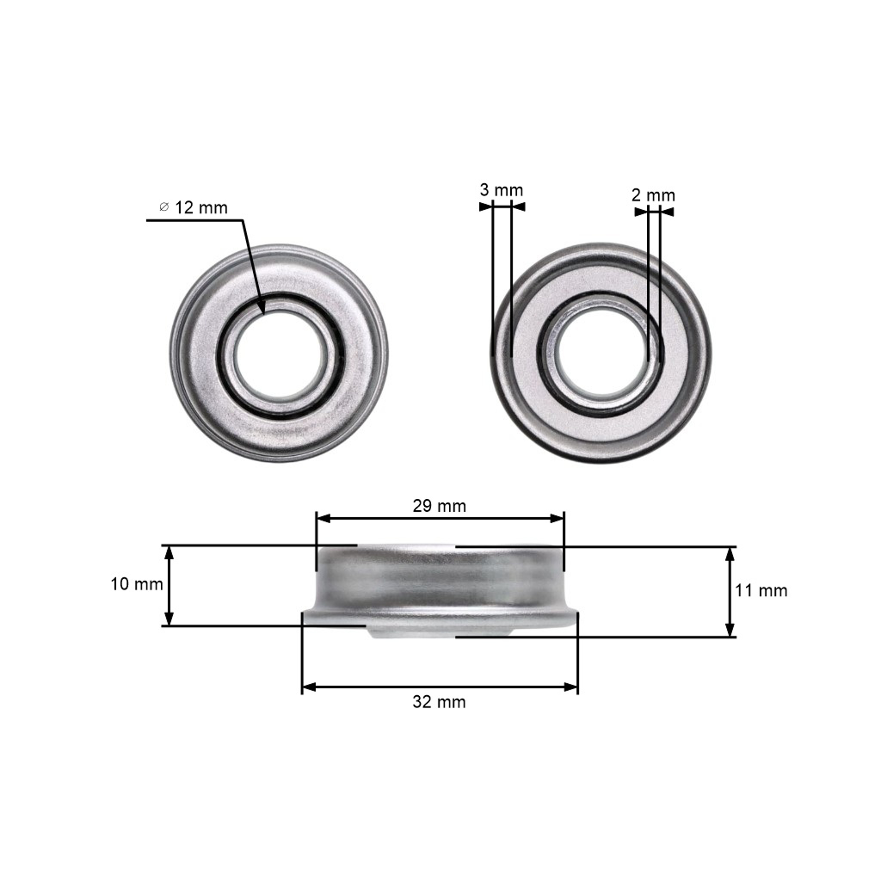 Univerzální ložisko 12,2 mm x 28,6 mm x 11 mm pro kola zahradních sekaček