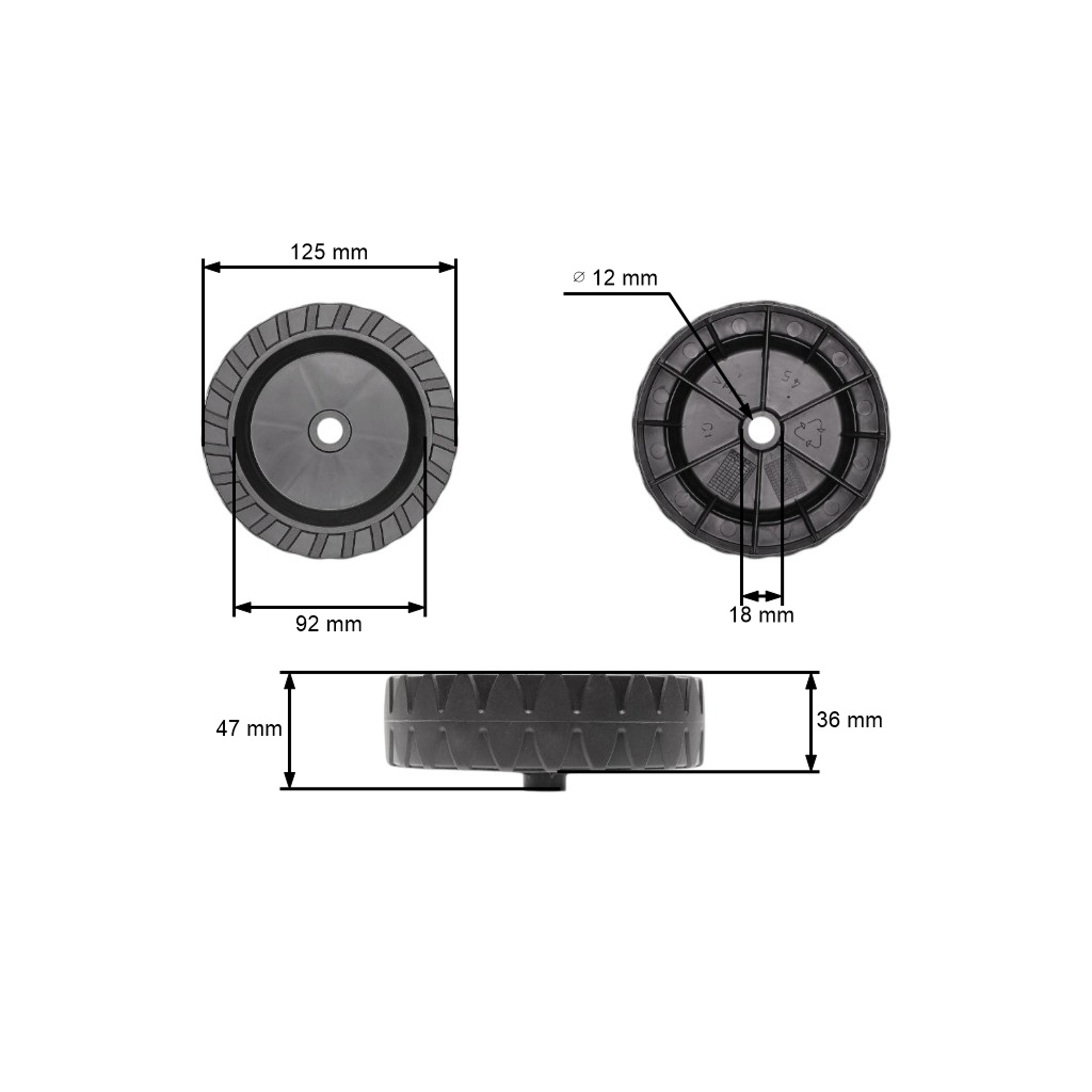 Plastové kolo pro elektrické sekačky Castel Garden K350 P350 (OEM 22686081/0)
