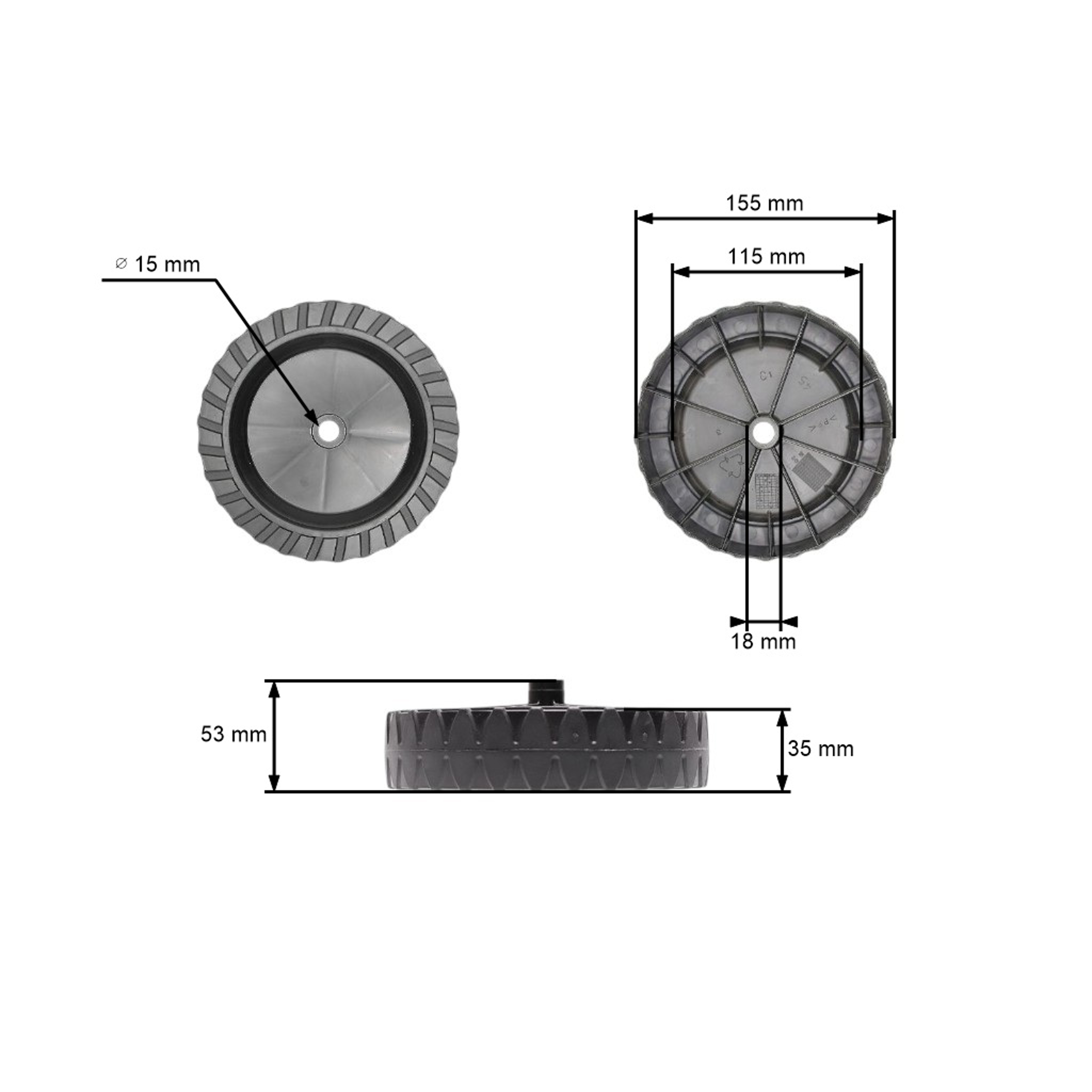 Plastové kolo pro elektrické sekačky Alpina Stiga Castel Garden C350 C390 (OEM 1136-1612-01 122686087/0 22686082/0 122686085/0)