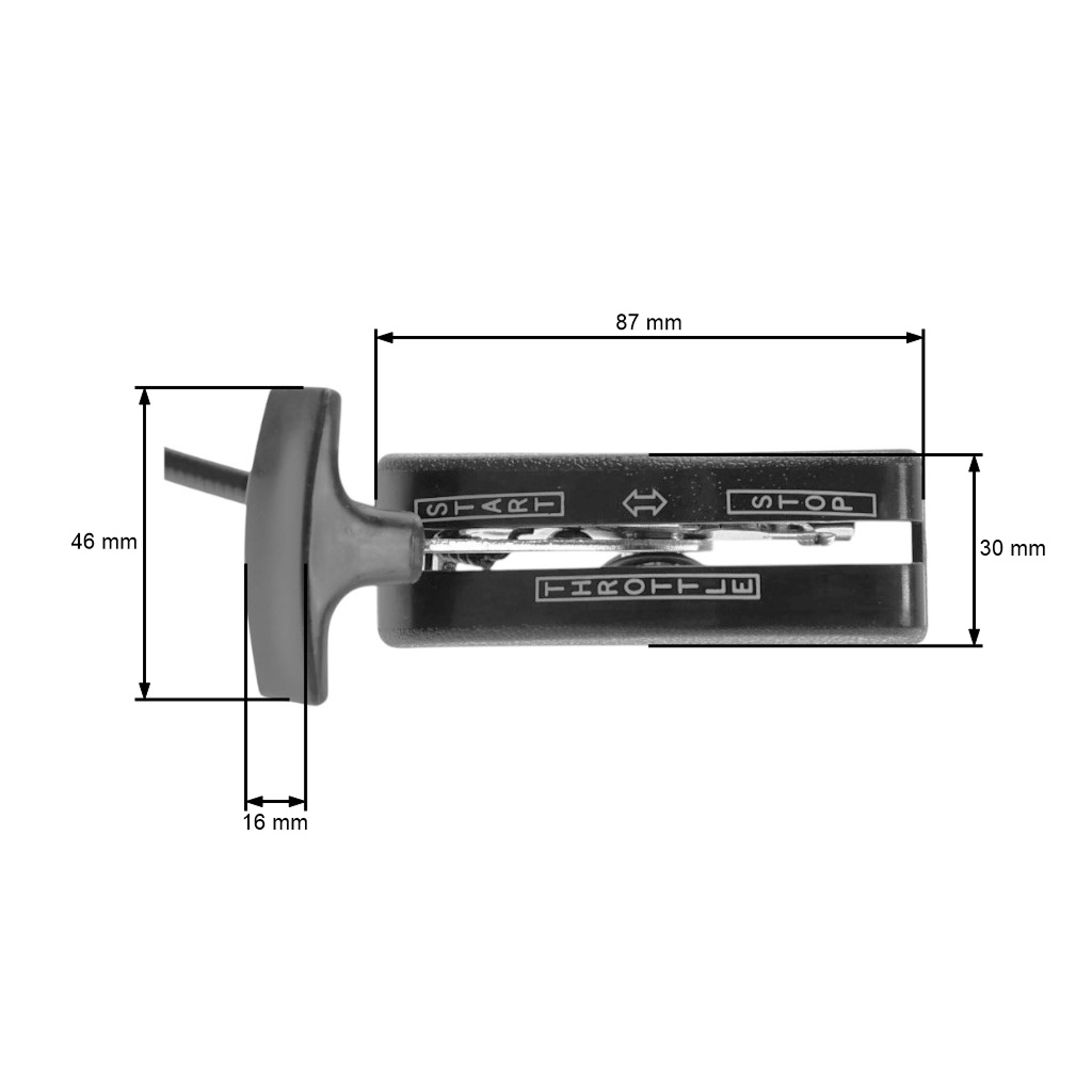 Kompletní univerzální plynové lanko s ocelovým ovladačem pro motorové sekačky rozměr 1800 mm x 1750 mm