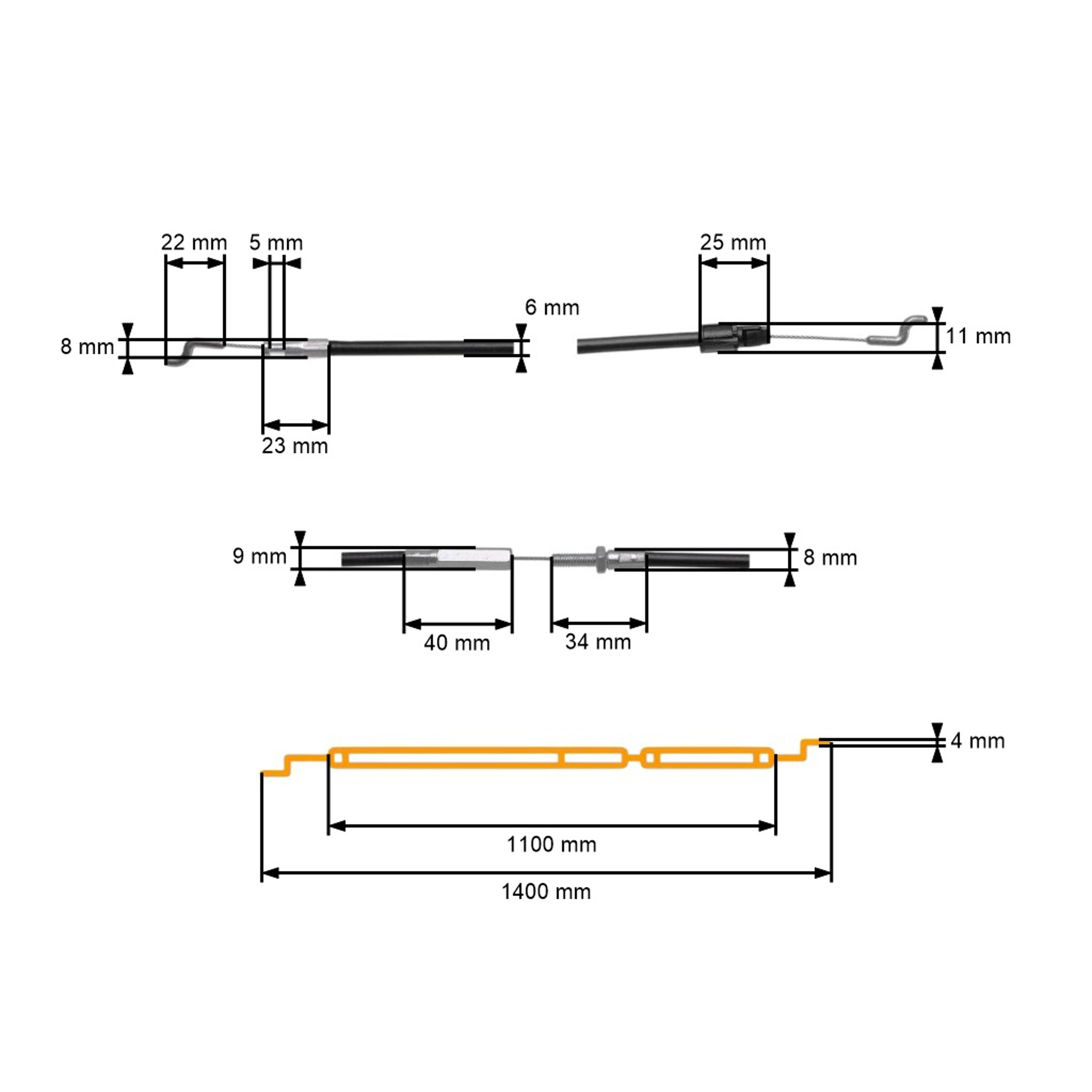 Kompletní univerzální lanko pro motorové sekačky a zahradní traktory rozměr 1400 mm x 1100 mm