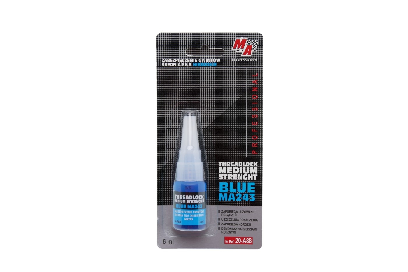 Lepidlo modré na zajištění šroubů střední pevnost MA PROFESSIONAL 6 ml