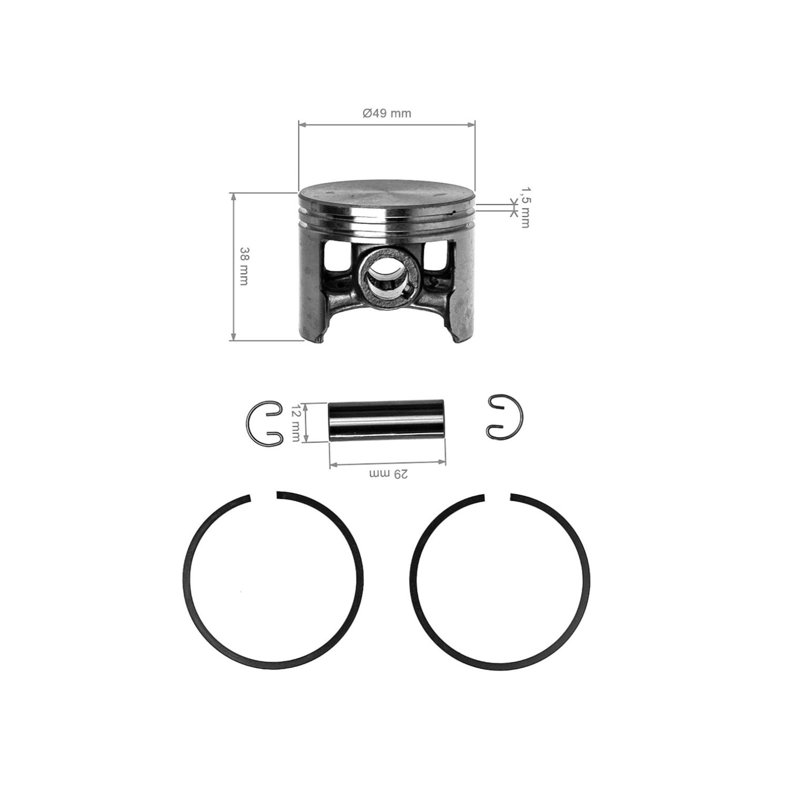 Kompletní píst pro motorové pily Dolmar 120s 120 Super 49 mm (OEM 121132000)