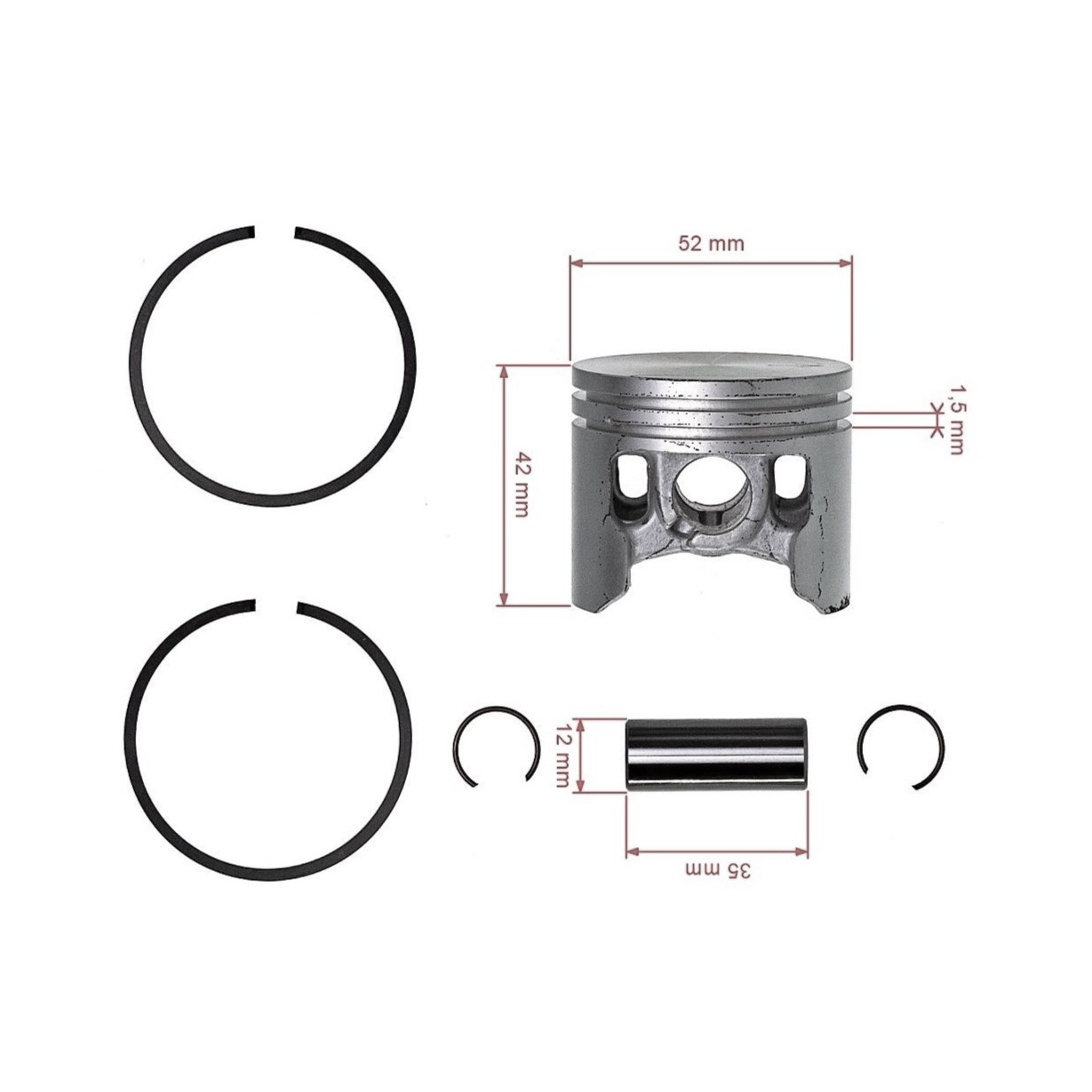 Kompletní píst pro motorové pily Sachs Dolmar 133 133 Super 52 mm (OEM 133132003)