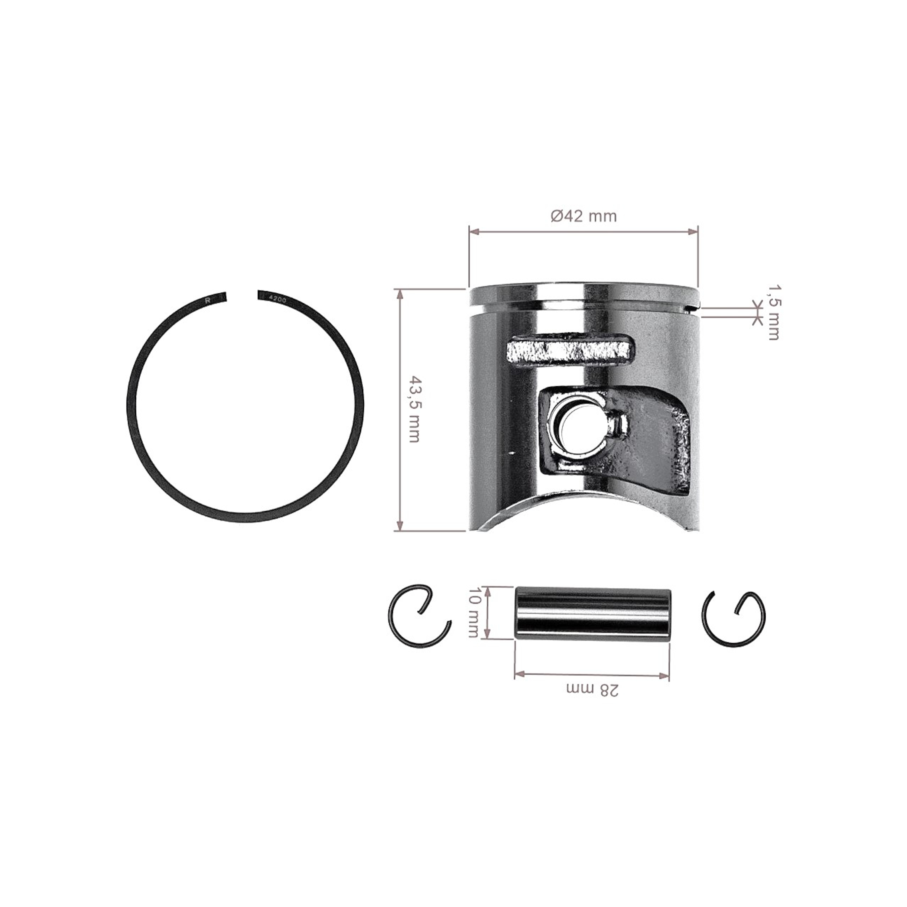 Kompletní píst pro motorové pily Husqvarna 445 445E 445E II Jonsered CS2245 CS2245 II McCulloch CS450 42 mm (OEM 544088403)
