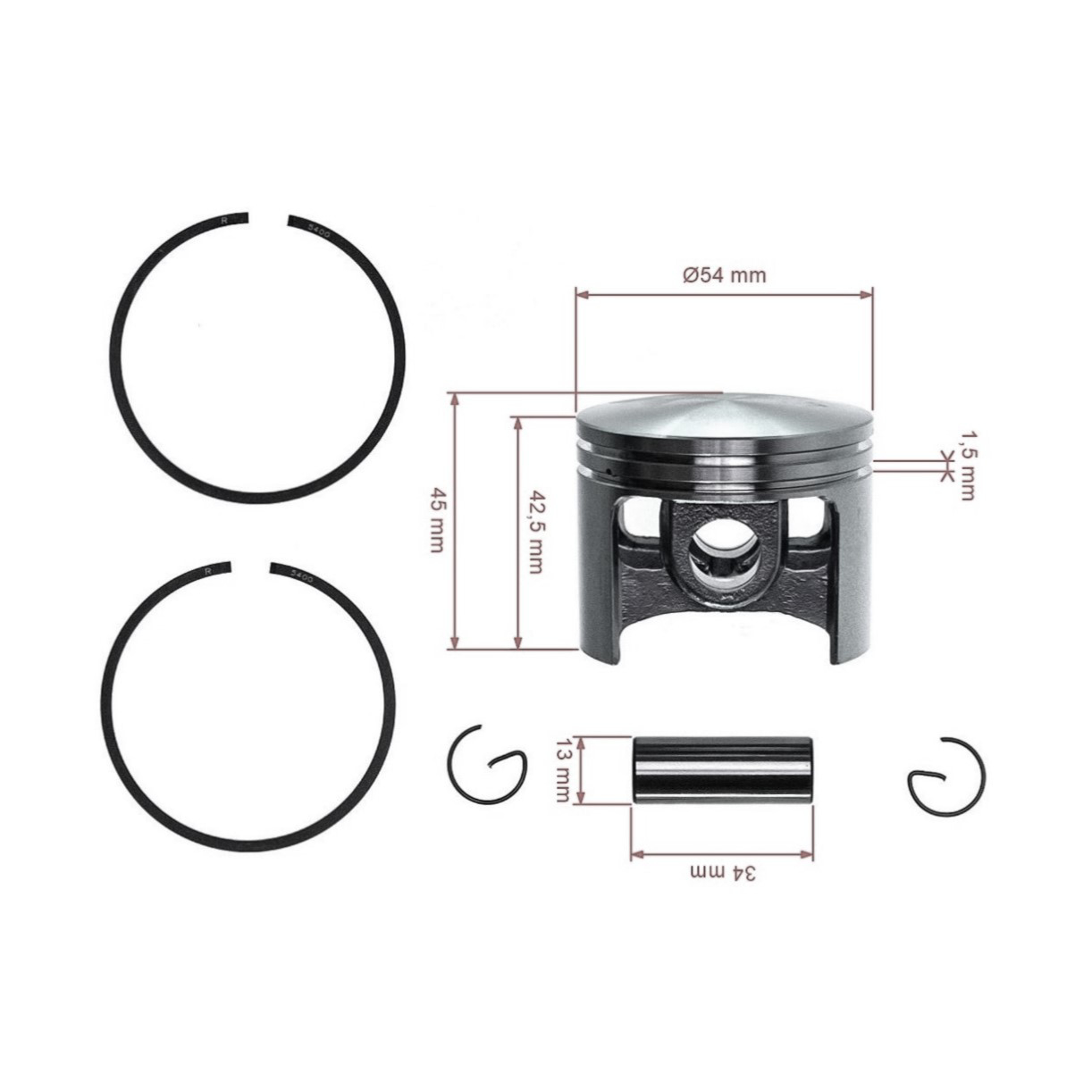 Kompletní píst pro motorové pily Stihl 045 056 056 AV 045 AV 54 mm (OEM 11150302002)