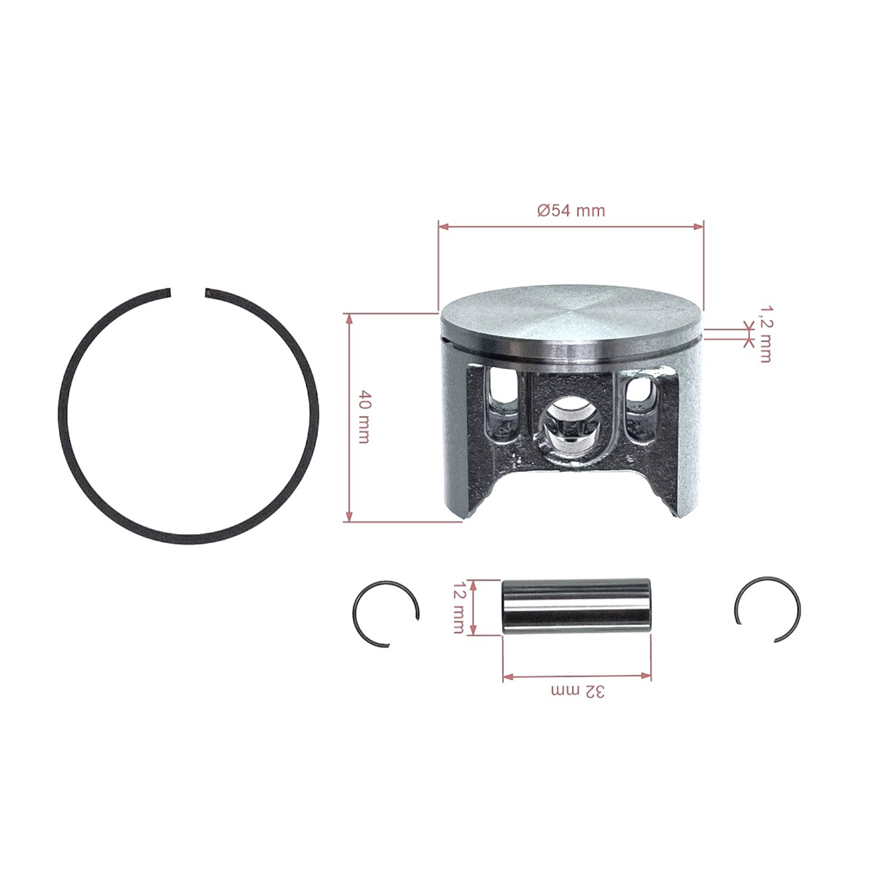 Kompletní píst pro motorové pily Makita DCS6401 DCS6421 DCS7301 DCS7901 54 mm (OEM 325132031)