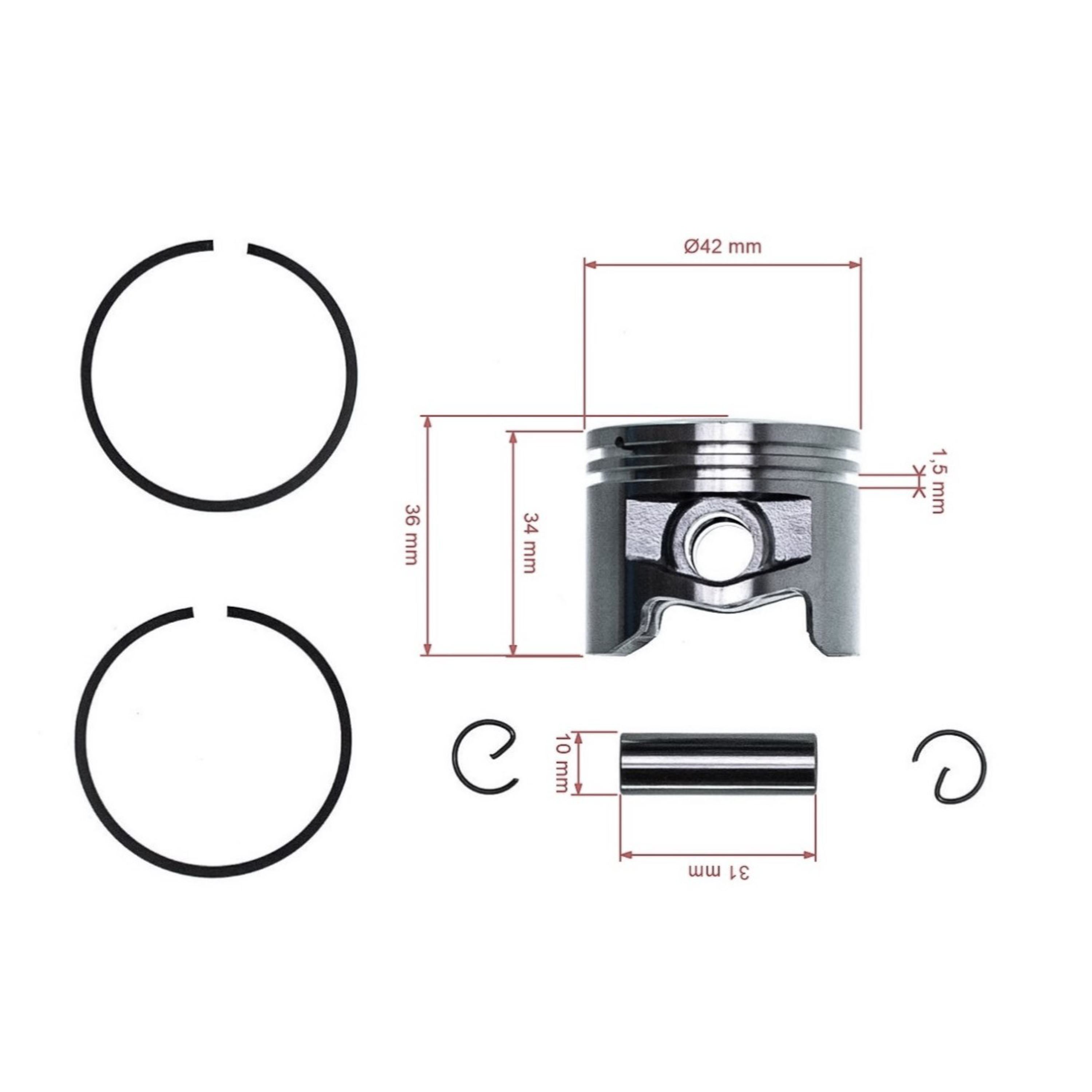 Kompletní píst pro motorové pily OLEO-MAC Oleo-mac 941 942 Efco 141 142 42 mm (OEM 094100051)