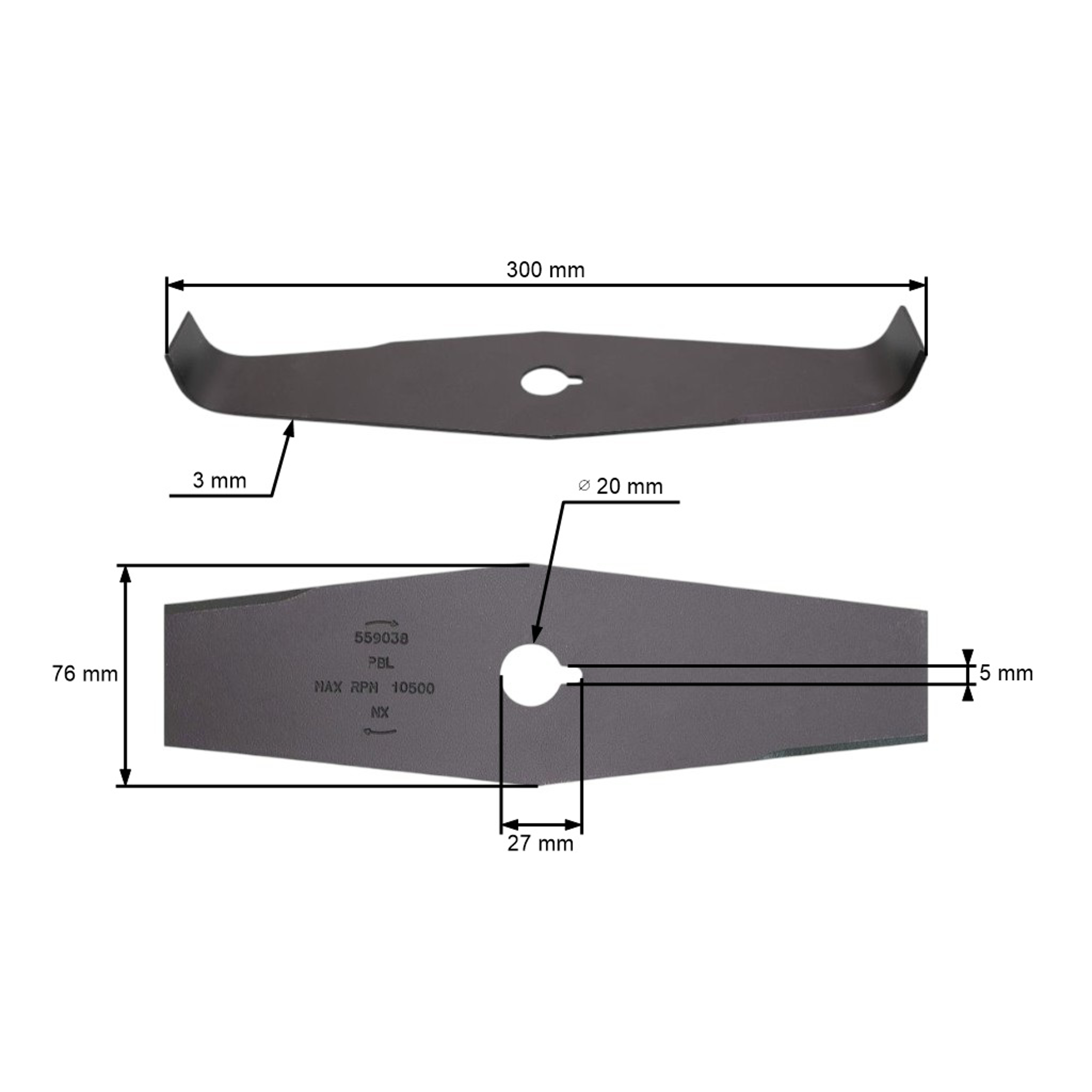 Oregon mulčovací nůž 2 zubý rozměr 300 mm x 20 mm x 3,0 mm pro křovinořezy a motorové vyžínače