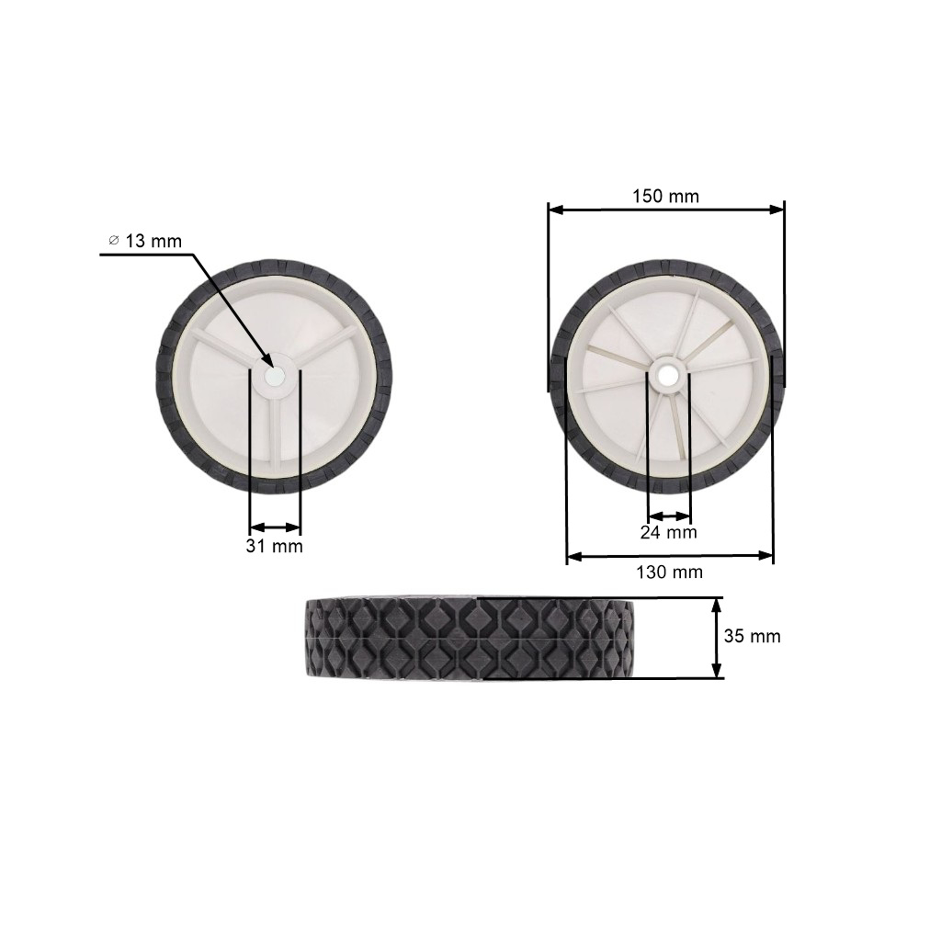 Oregon univerzální plastové kolo 150 mm vnitřní průměr 12,7 mm pro sekačky Craftsman 42174 Husqvarna AYP 42174 515202574 Murray 21027 42174 Roper 42174