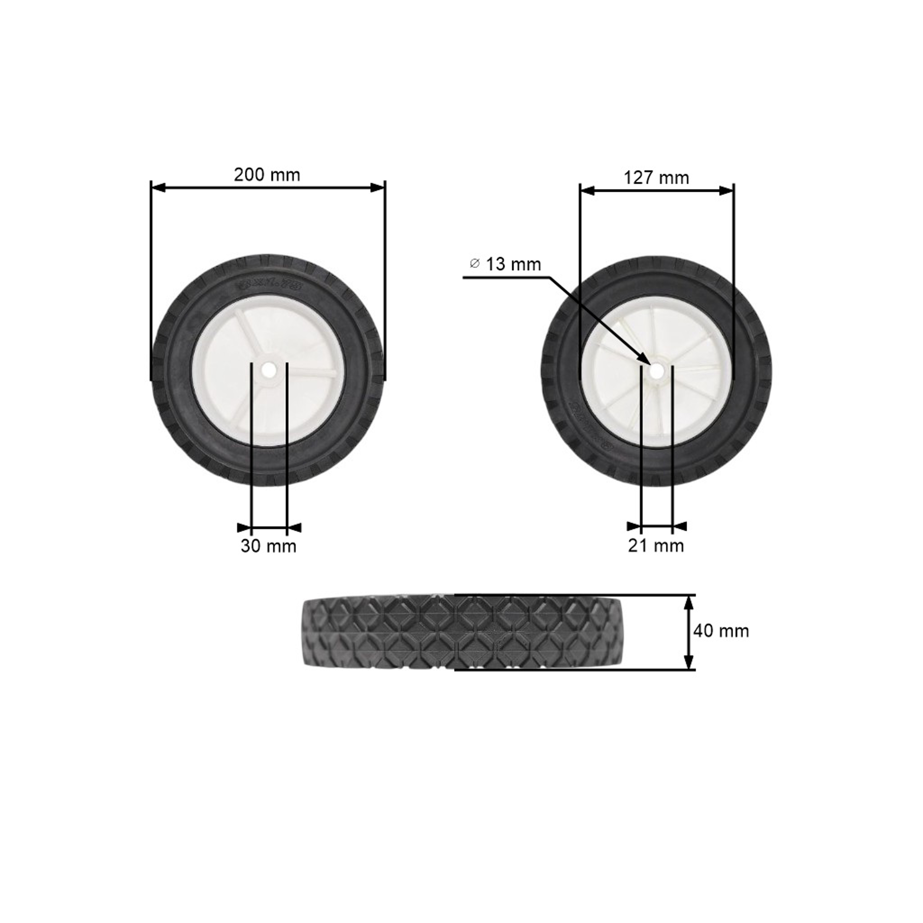 Oregon univerzální plastové kolo 200 mm vnitřní průměr 12,7 mm pro sekačky Craftsman 255W109 8117J Husqvarna AYP 100912M Noma (AMF Dynamark) 54446
