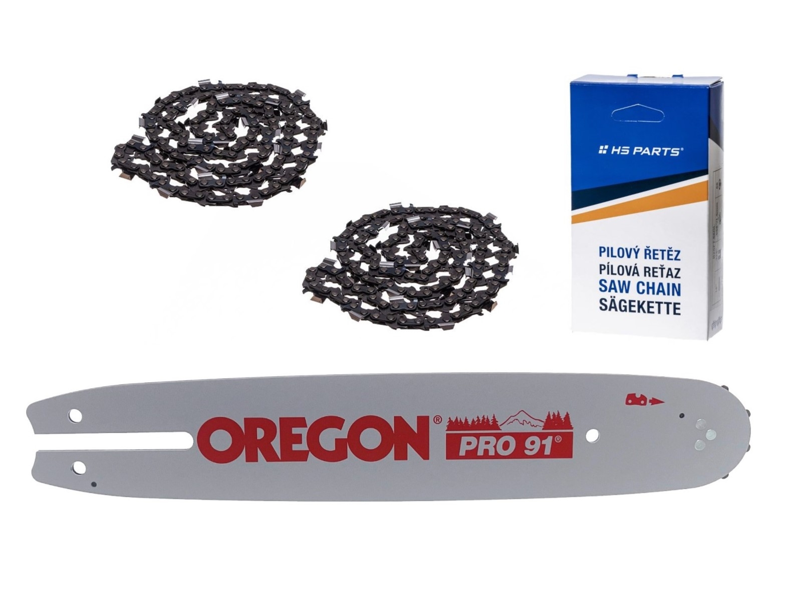 Oregon vodící lišta 120SPEA074 12" (30 cm) 3/8" .050" (1,3 mm) + 2 x HS PARTS pilový řetěz 44 článků hranatý zub pro Stihl 009 010 011 017 018 019 020 021 023 025 MS160 MS170 MS180 MS192 MS210 MS250 MS231 MS241